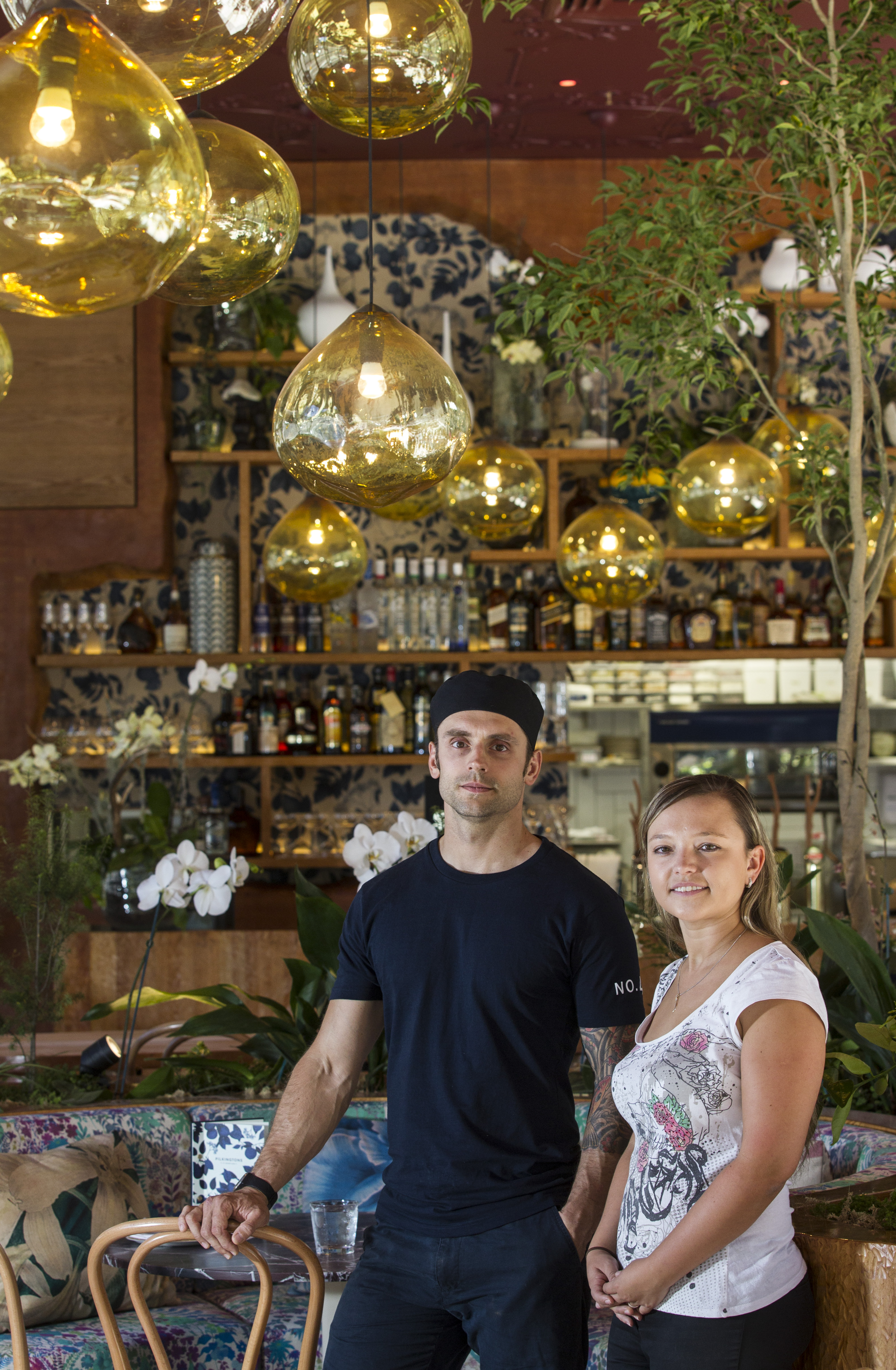 Pilkingtons bar on Shortland Street. Head Chef Alex Strobach and General Manager Irina Frank. Picture / Jason Oxenham.