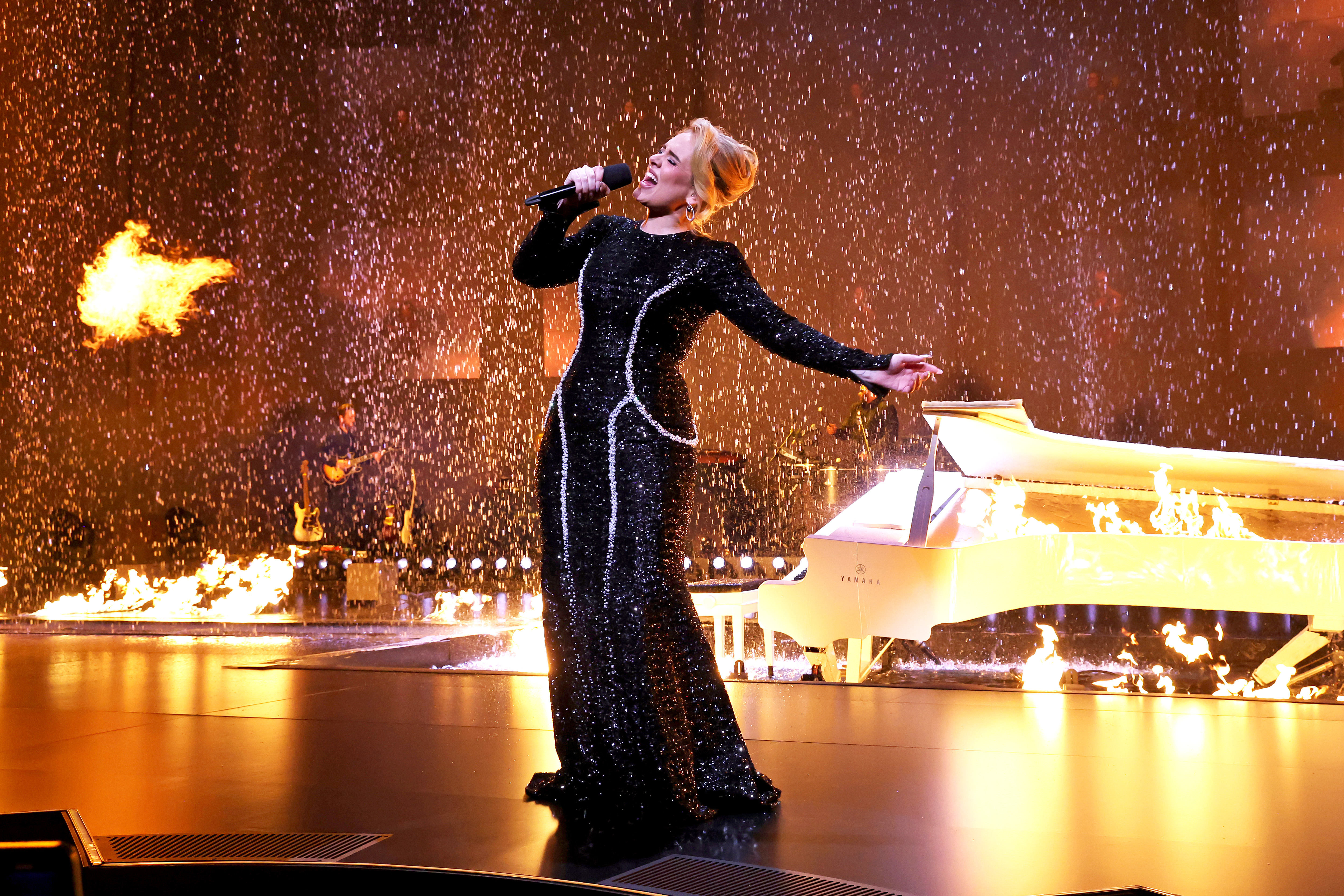 Adele performing onstage at Caesars Palace in January in a dress by Dolce & Gabbana. Photo by Kevin Mazur for Getty Images