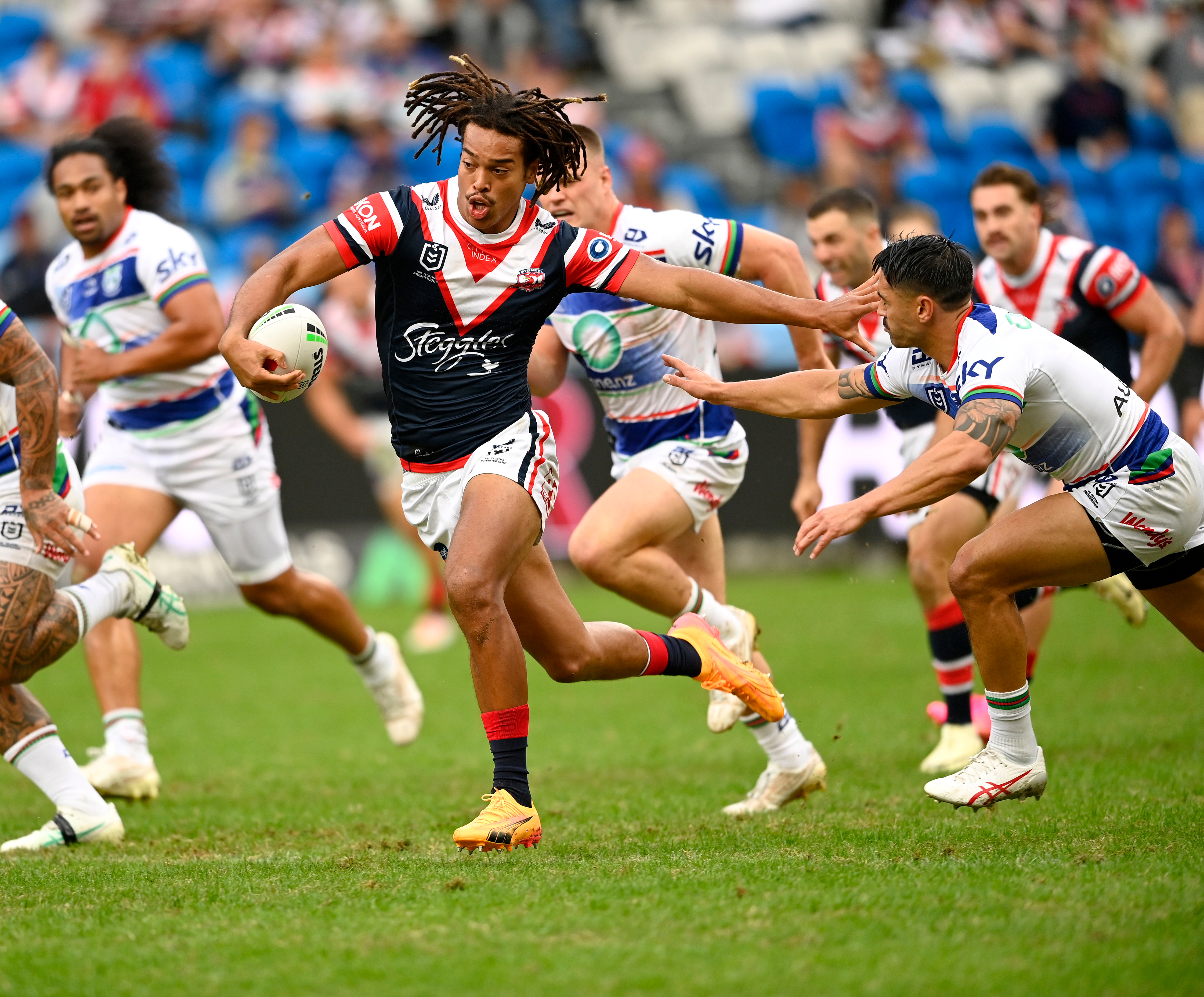 Dominic Young scored two first-half tries for the Roosters against the Warriors. Photo / NRL Photos, Photosport