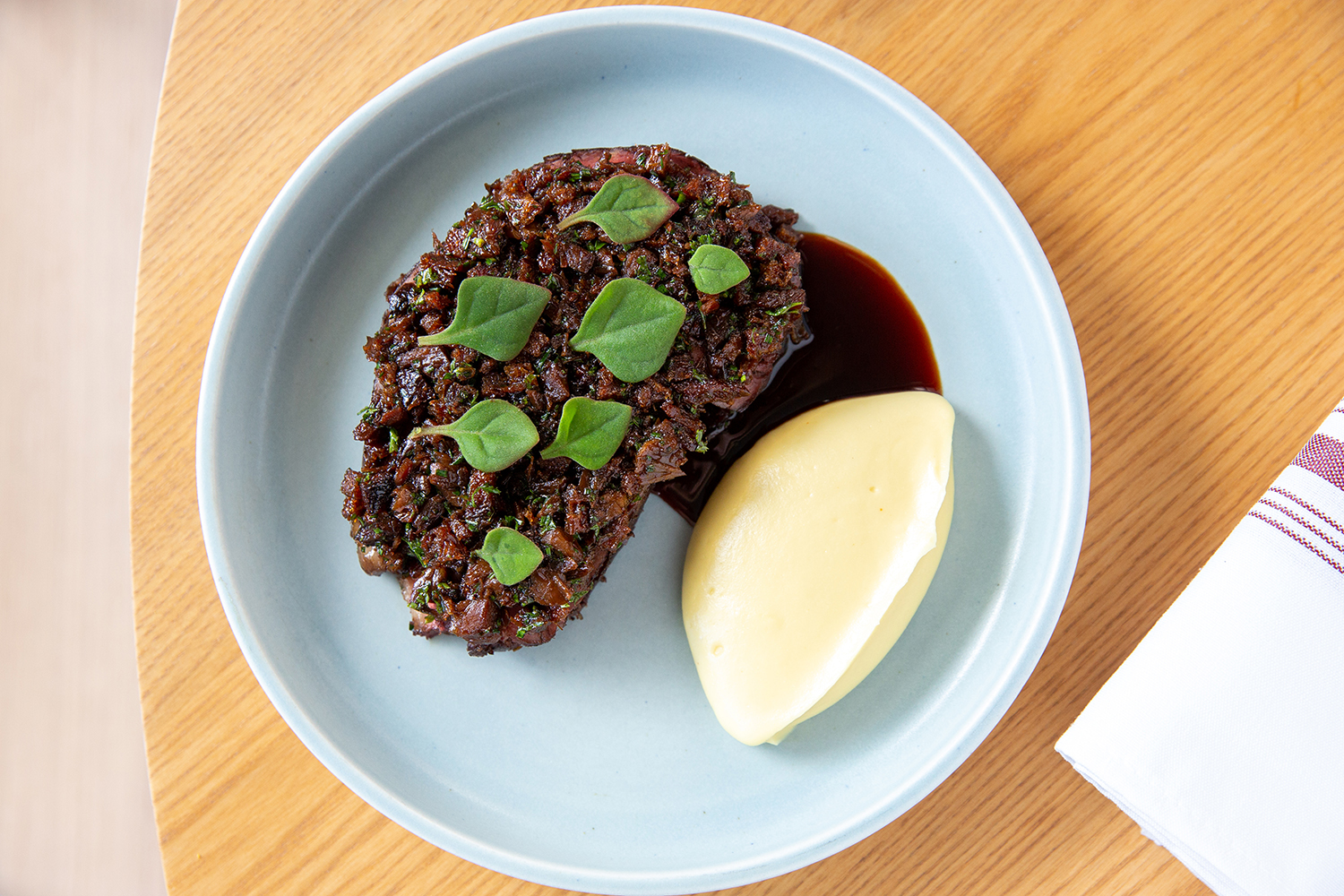 Beef scotch topped with finely diced short rib at Onslow. Photo / Babiche Martens