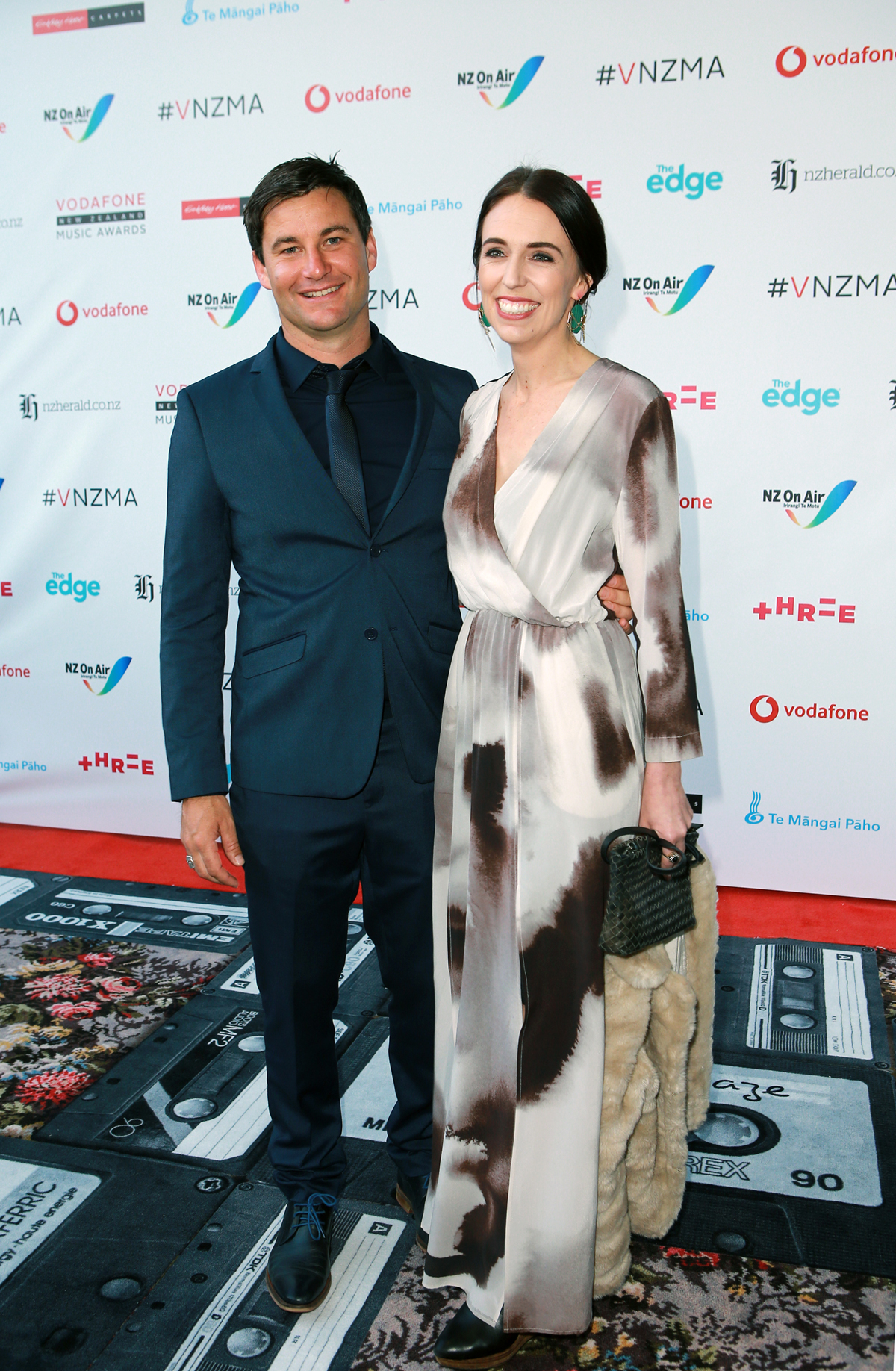 Prime Minister Jacinda Ardern the Vodafone New Zealand Music Awards alongside partner Clarke Gayford. Picture / Norrie Montgomery