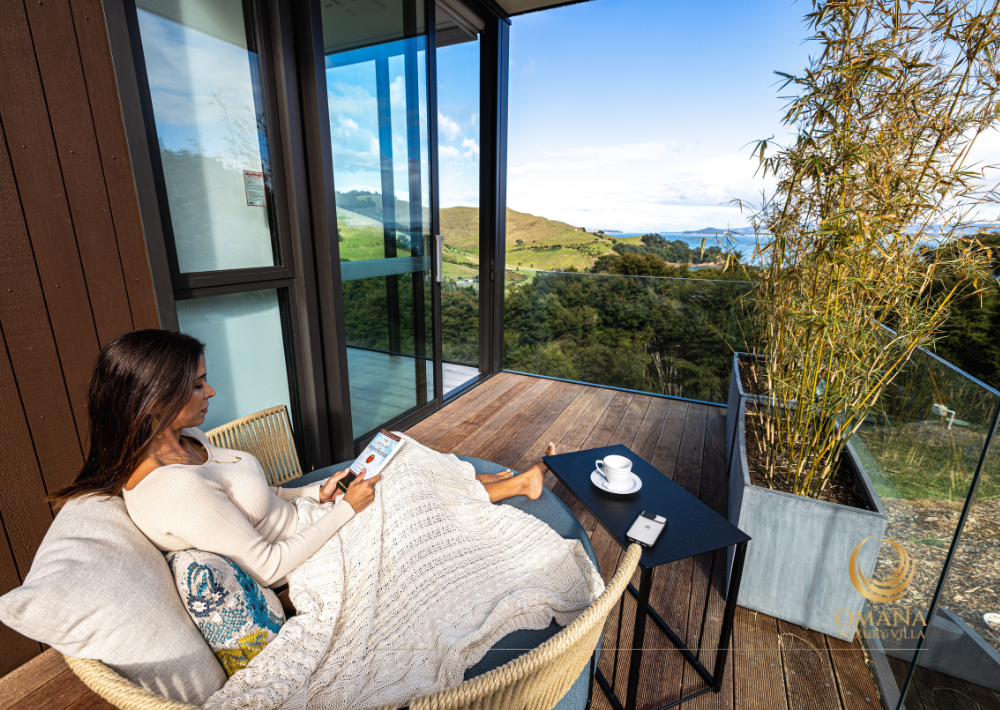Lounge on the Omana villa terraces. Photo / Supplied