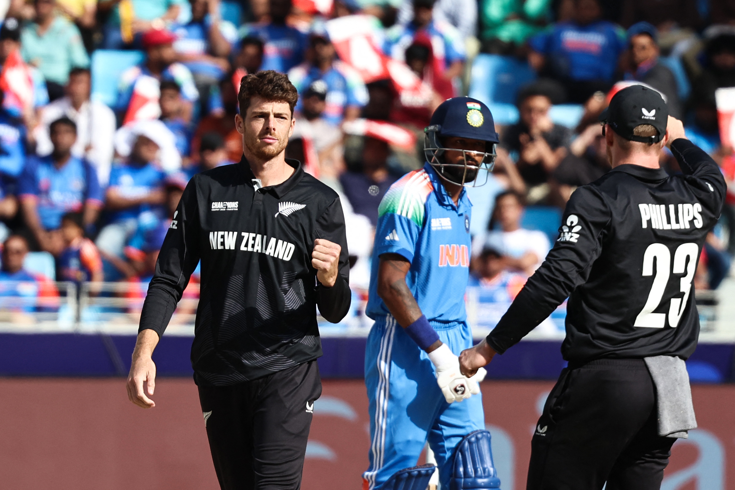 Mitchell Santner and the Black Caps are a win away from glory. Photo / AFP