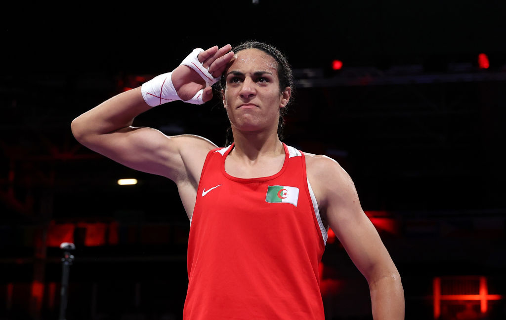 Imane Khelif of Team Algeria celebrates victory. Photo / Getty Images