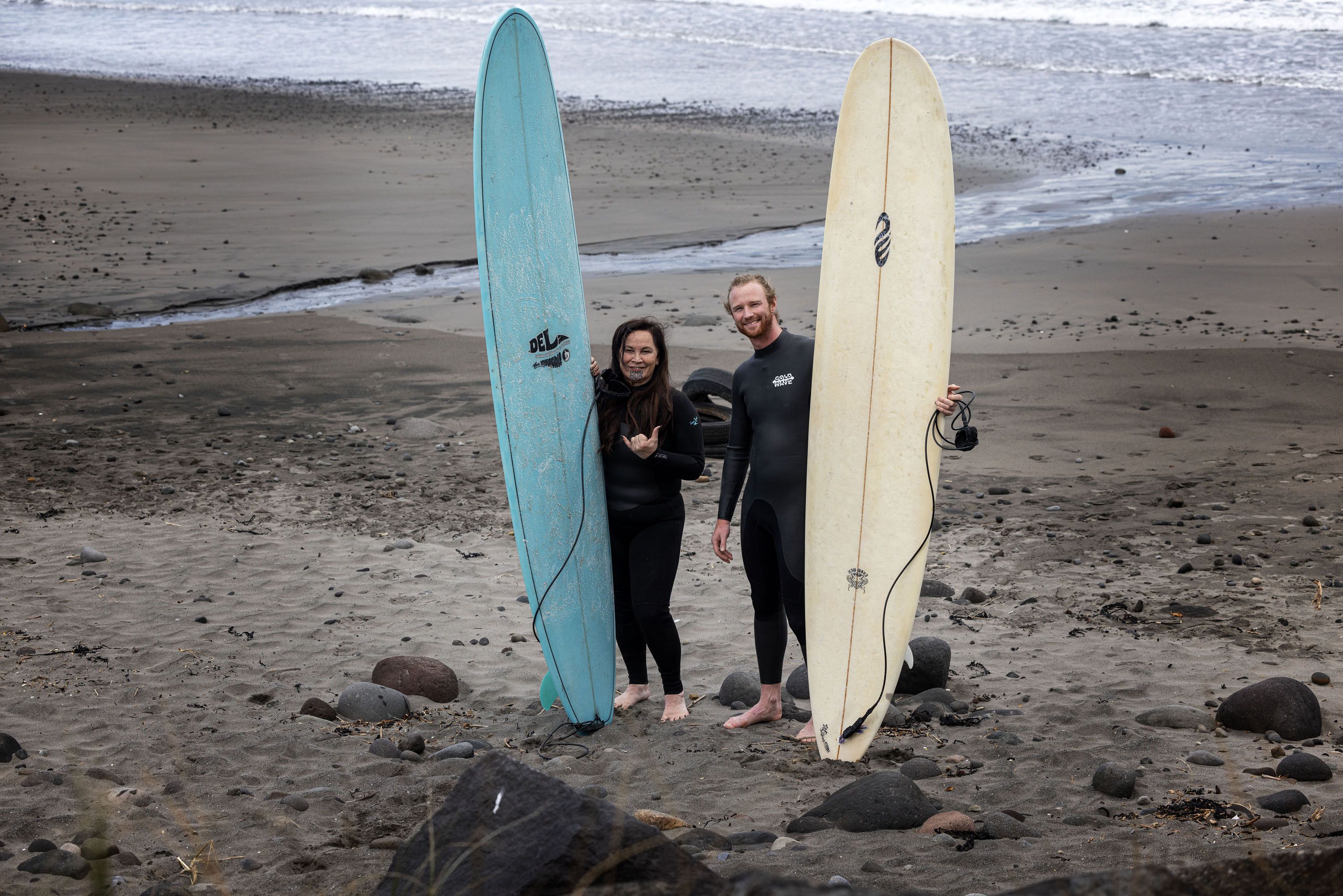 New Zealand Herald political reporter Michael Neilson caught up with Te Pāti Māori co-leader Debbie Ngawera-Packer for a surf at Ōpunakē. Photo / Mike Scott