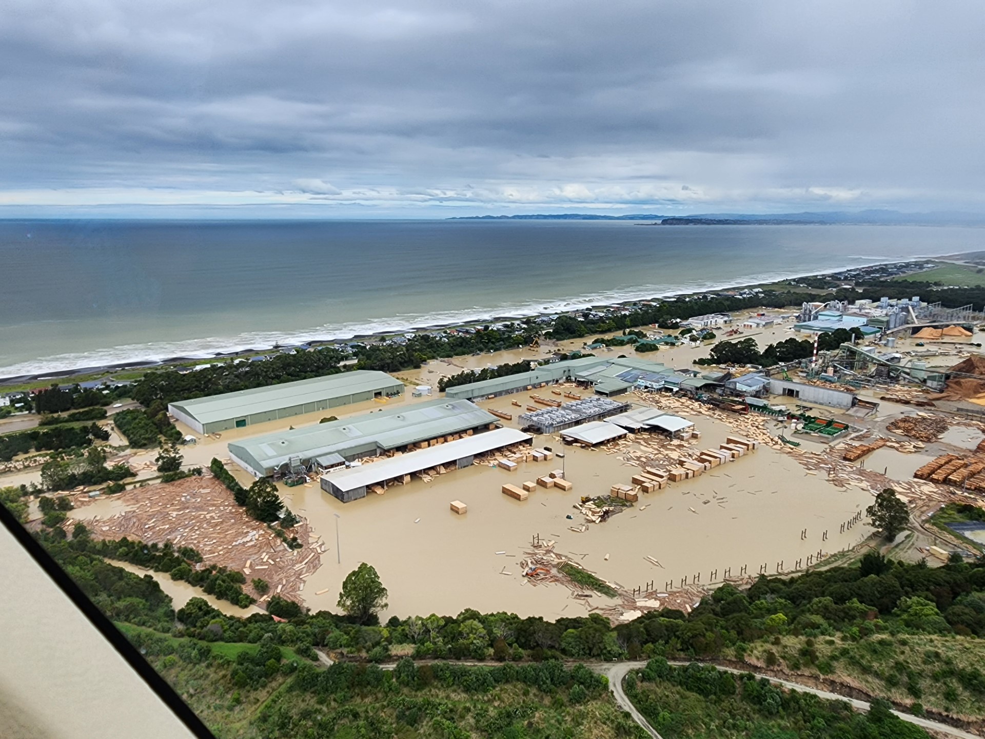 The Pan Pac Whirinaki site the day after Cyclone Gabrielle.