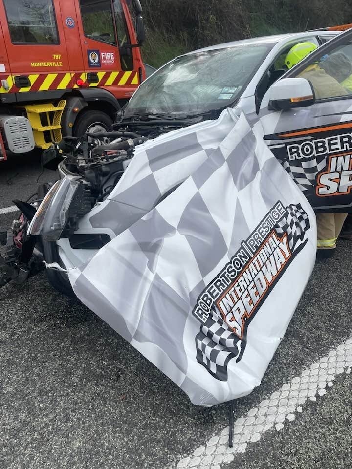 The ute was badly damaged in the two-vehicle crash on State Highway 1 near Vinegar Hill on Sunday. Photo / Supplied