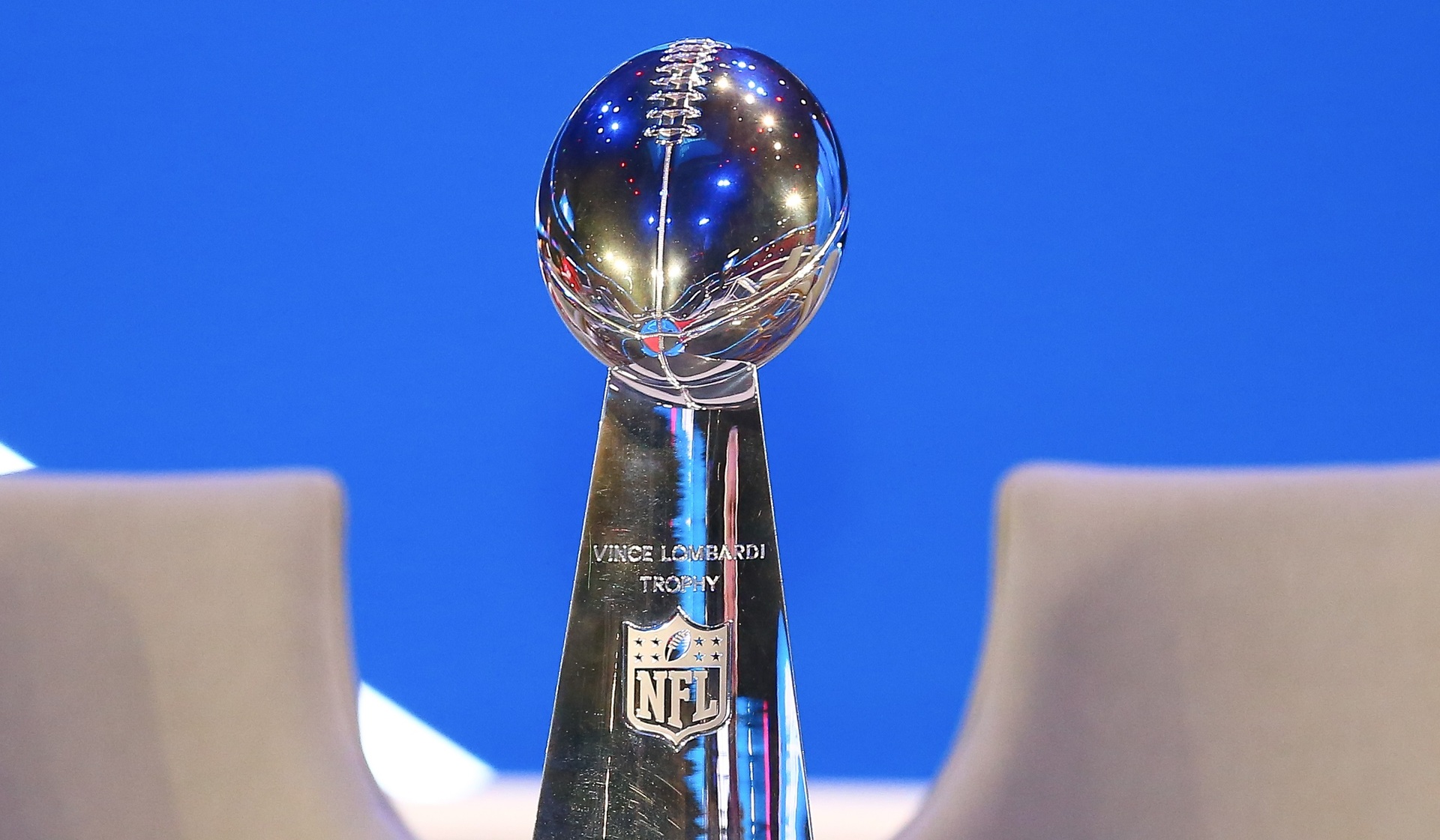 The Vince Lombardi Trophy, which both teams will be hoping to secure.  (Photo by Rich Graessle/Icon Sportswire)