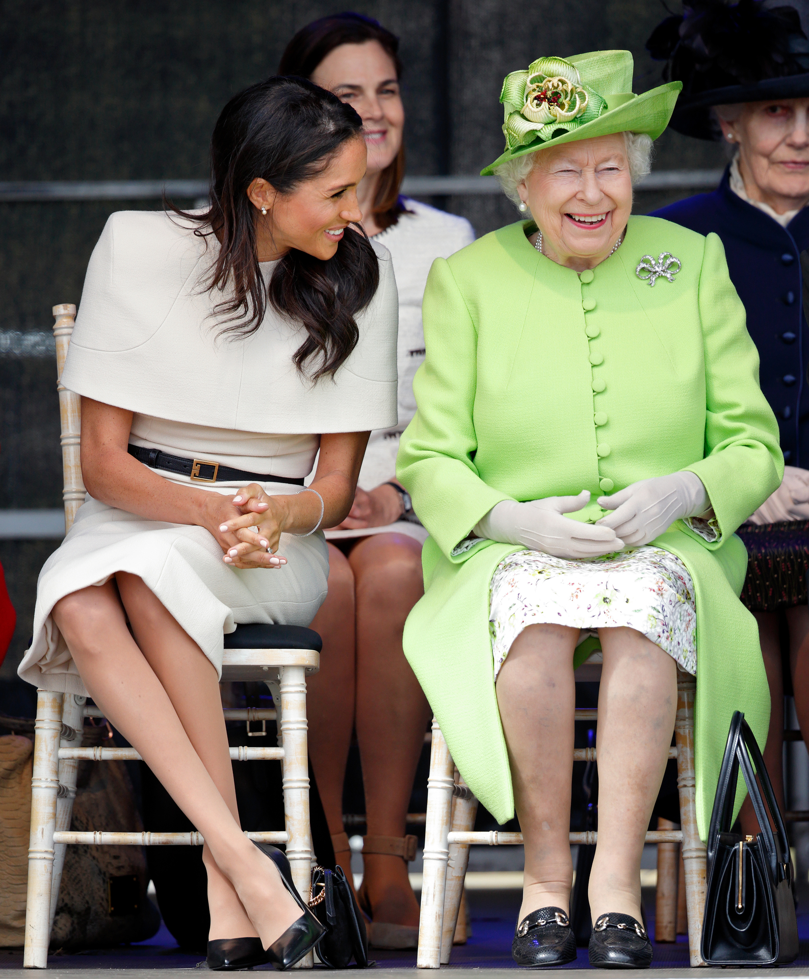 Meghan, Duchess of Sussex and Queen Elizabeth II attend a ceremony to open the new Mersey Gateway Bridge in 2018, at Widnes, England. Photo / Getty Images
