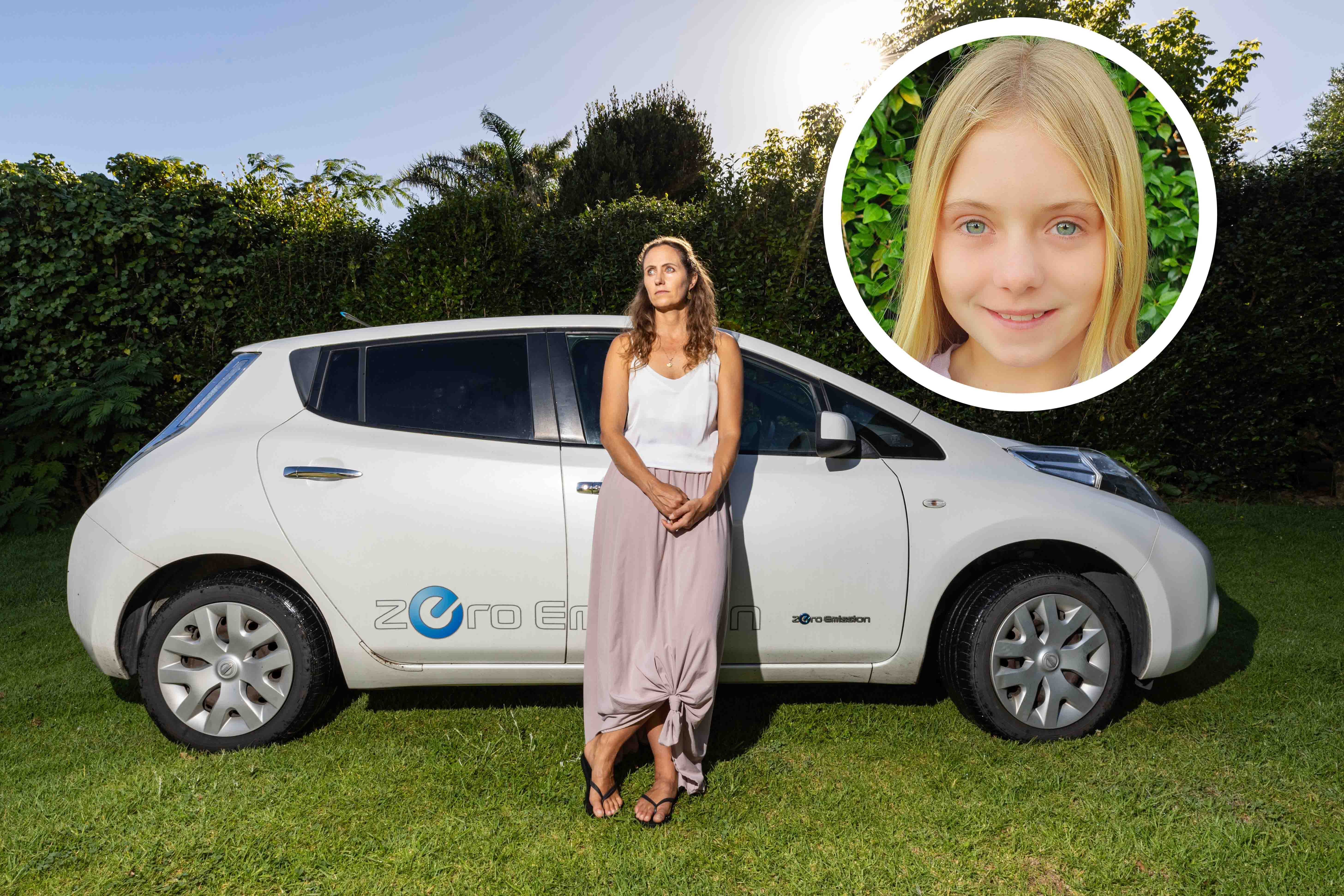 Waihī Beach resident Kasteel Craw (pictured) and her daughter, Frankie-Lee Craw (inset), were stuck in traffic for hours on State Highway 2 afraid their electric car would run out of charge. Photo / Alex Cairns