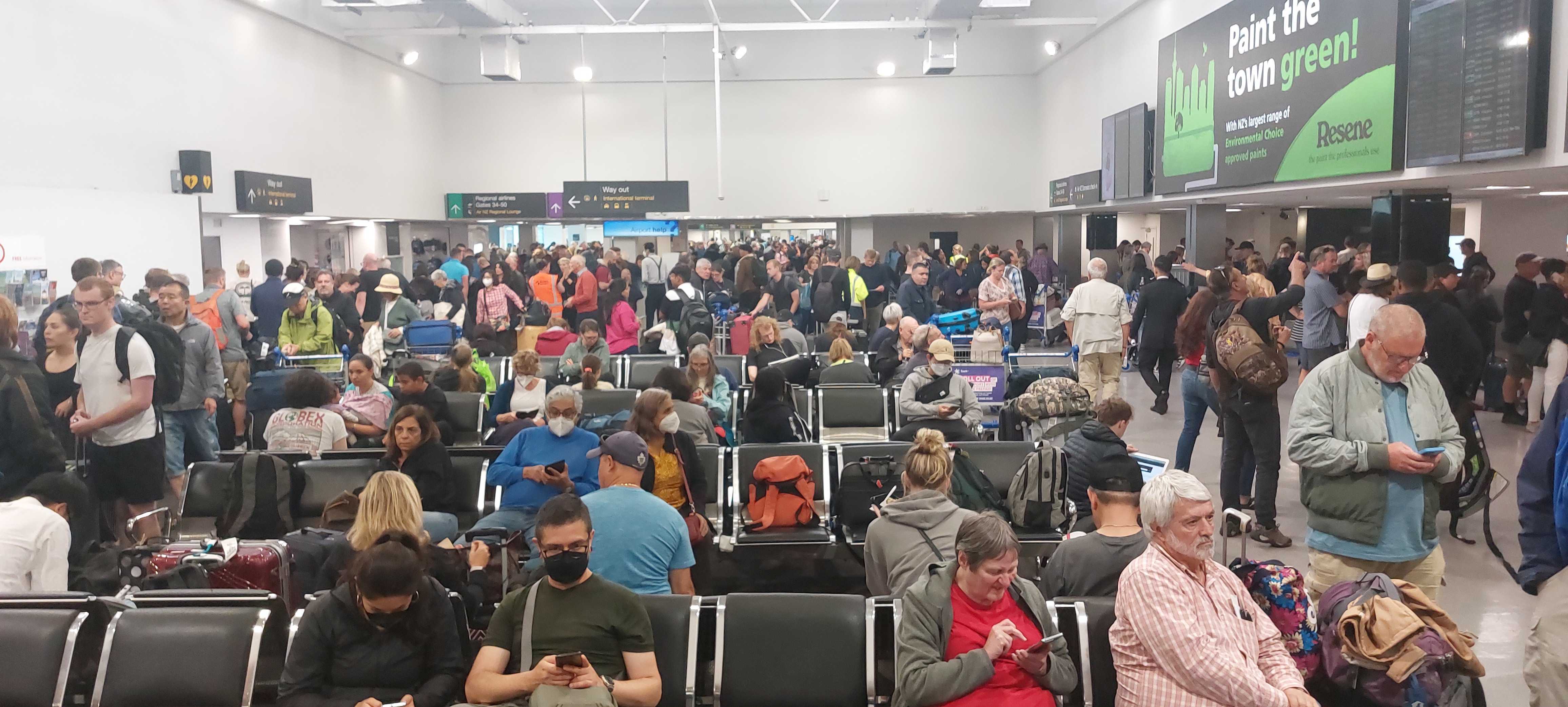 Auckland's domestic terminal was full of disrupted passengers, this afternoon. Photo / Supplied
14 February