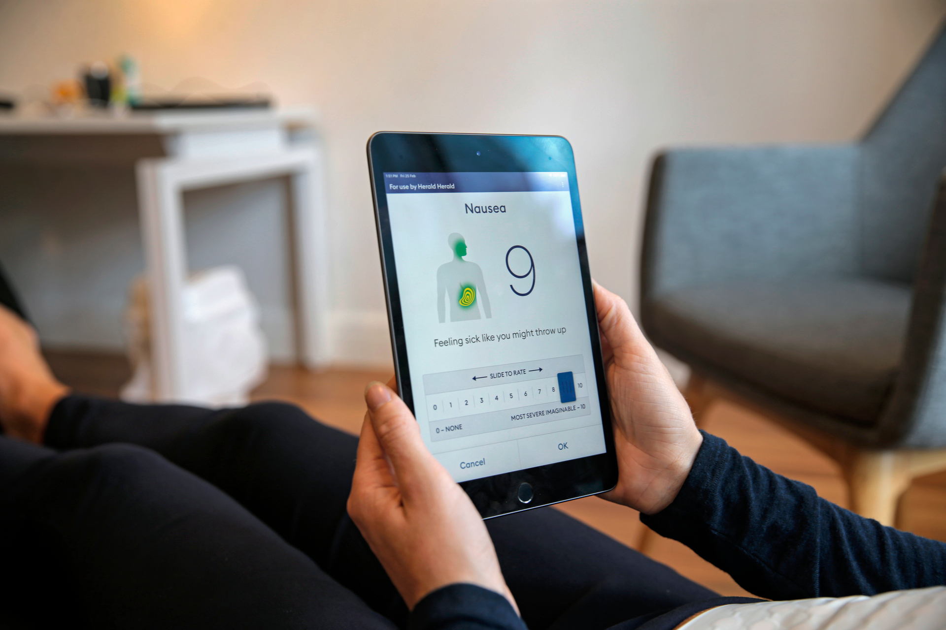 Gastric Alimetry works in tandem with an app, shown on screen. Photo / Alex Burton