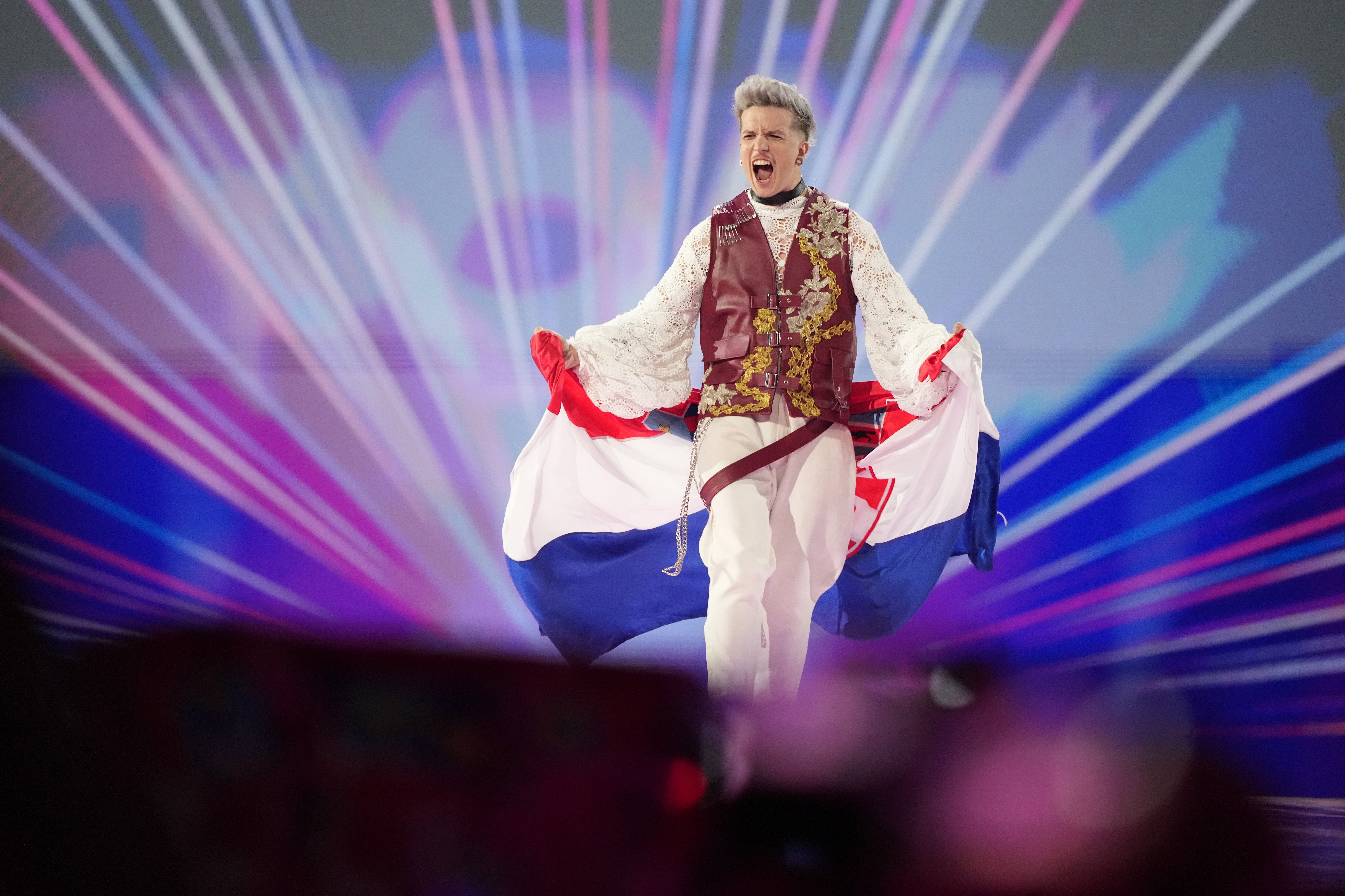 Baby Lasagna of Croatia poses during the flag parade of the Grand Final of the Eurovision Song Contest. Photo / AP