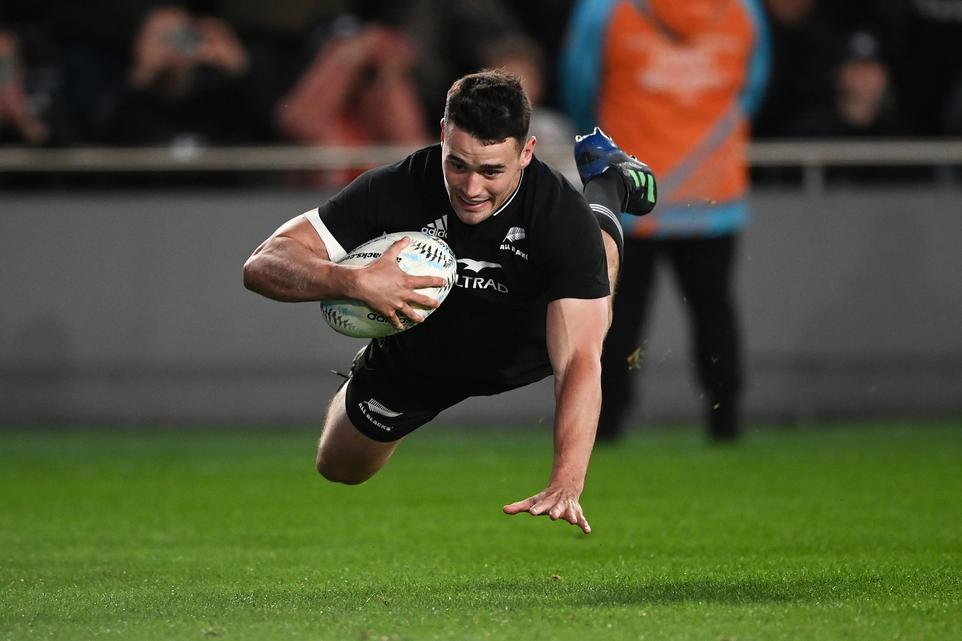 Will Jordan scores the All Blacks' first try against the Wallabies. Photo / photosport.nz