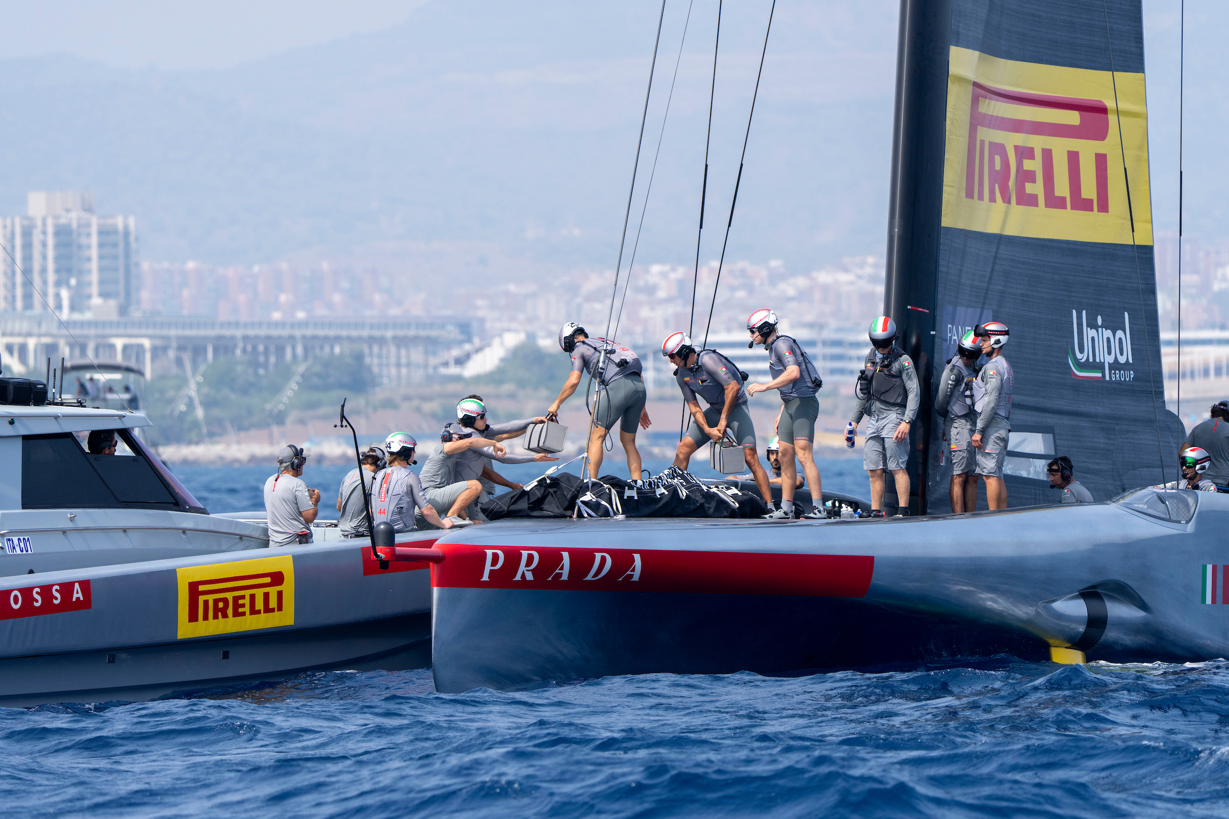 Luna Rossa Prada Pirelli were forced to retire early in their race against Team New Zealand during the preliminary regatta in Barcelona. Photo / Ian Roman, America's Cup