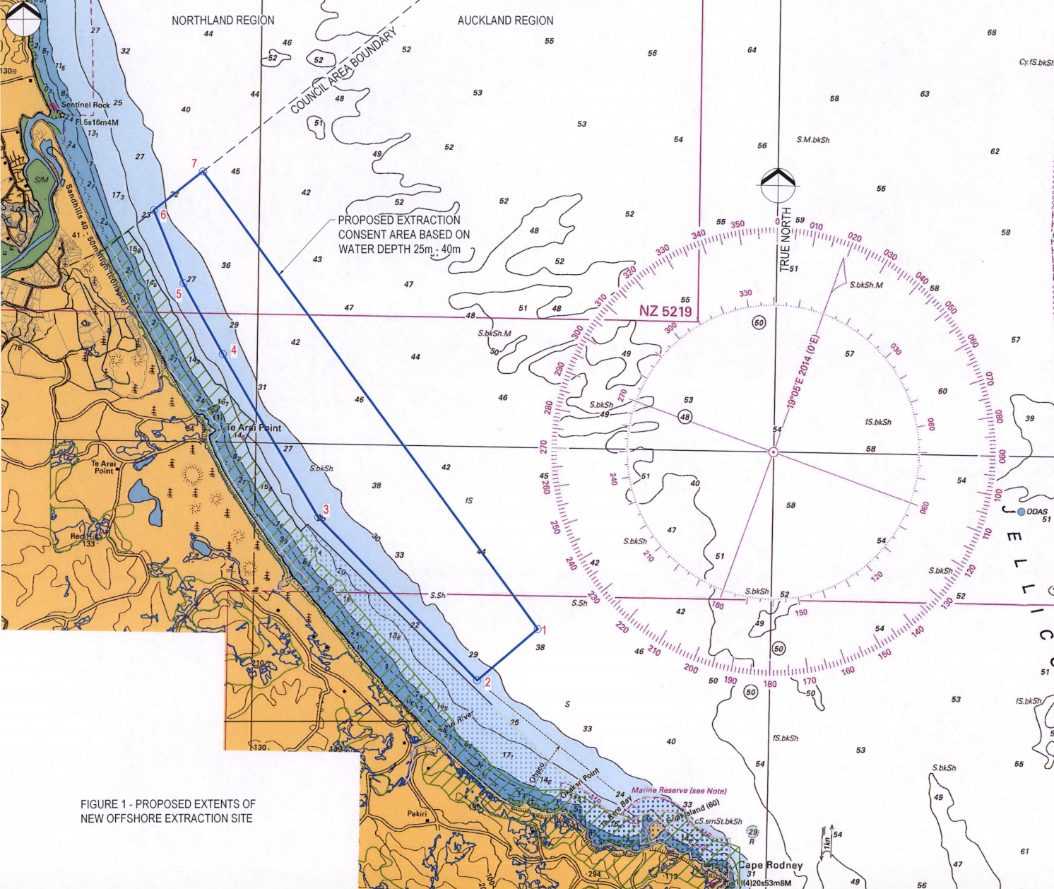 The area Kaipara Ltd is seeking to extract two million cubic metres of sand from over the next 20 years. Image / Kaipara Ltd