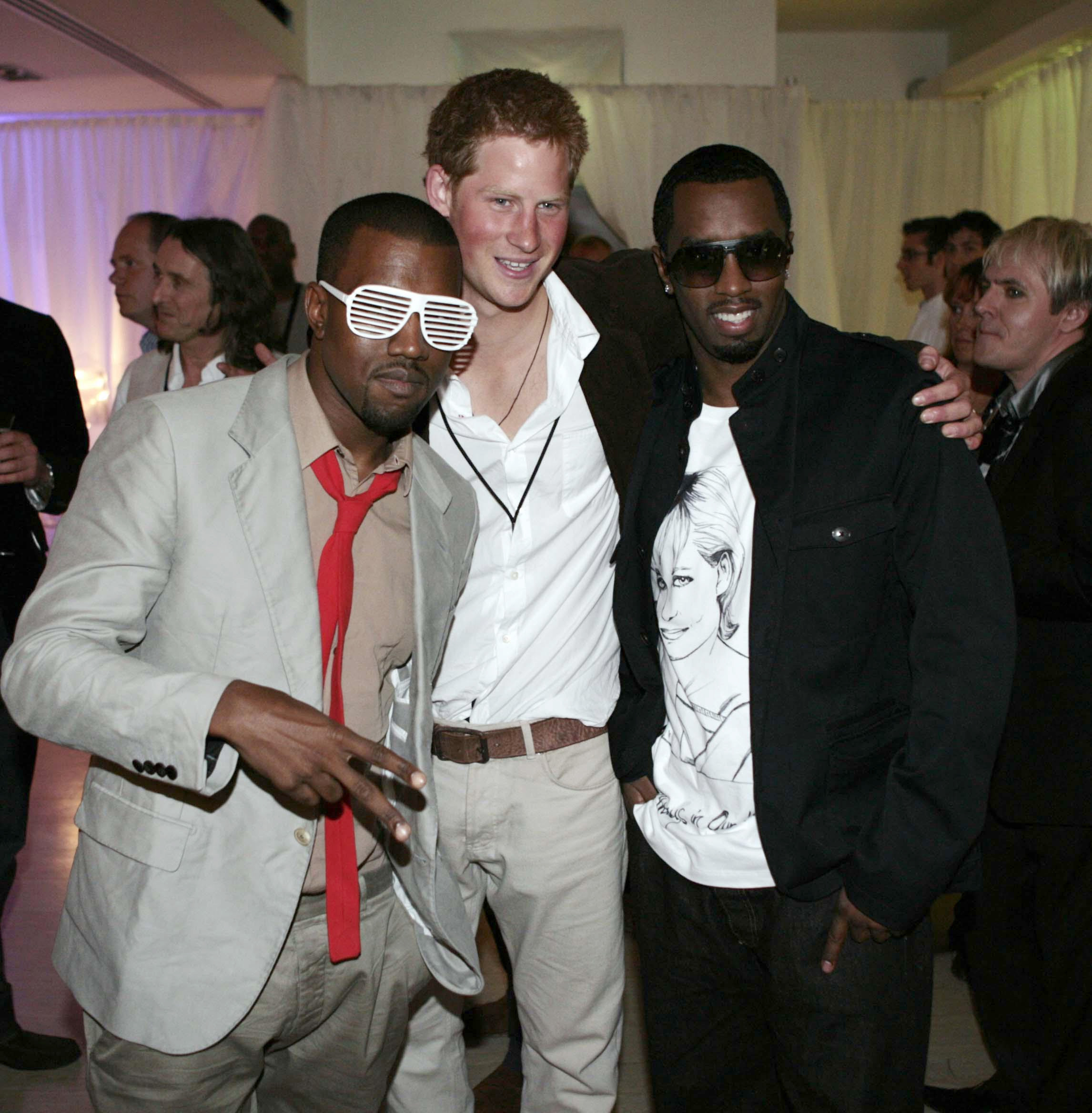 Prince Harry, pictured with Kanye West and Sean 'Diddy' Combs, has only met Combs once. Photo / AP