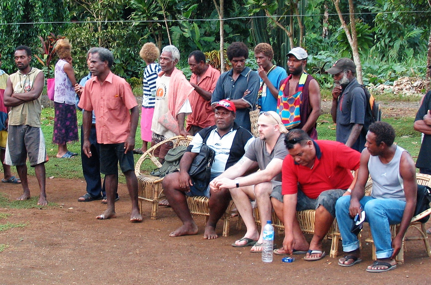 Kelvyn Alp in the Solomon Islands in 2008 speaking with locals in the area where he claimed gold would be found. Photo / Supplied
