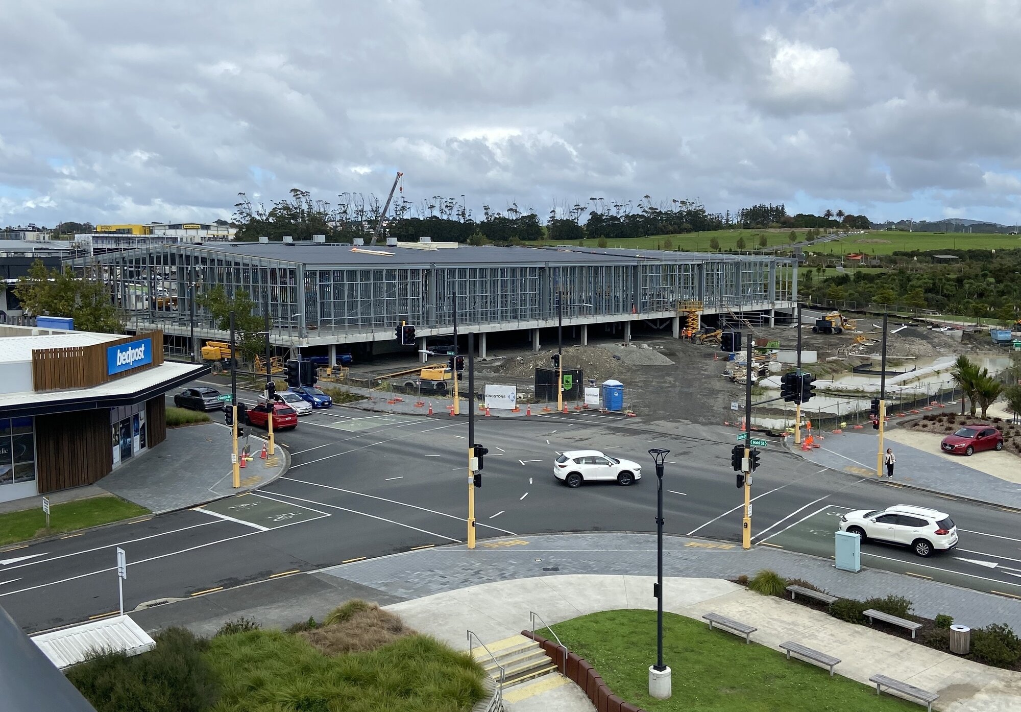 Kmart Westgate is behind this construction site. A crane on the shop's site can be seen at the centre of this image.  Photo / Anne Gibson