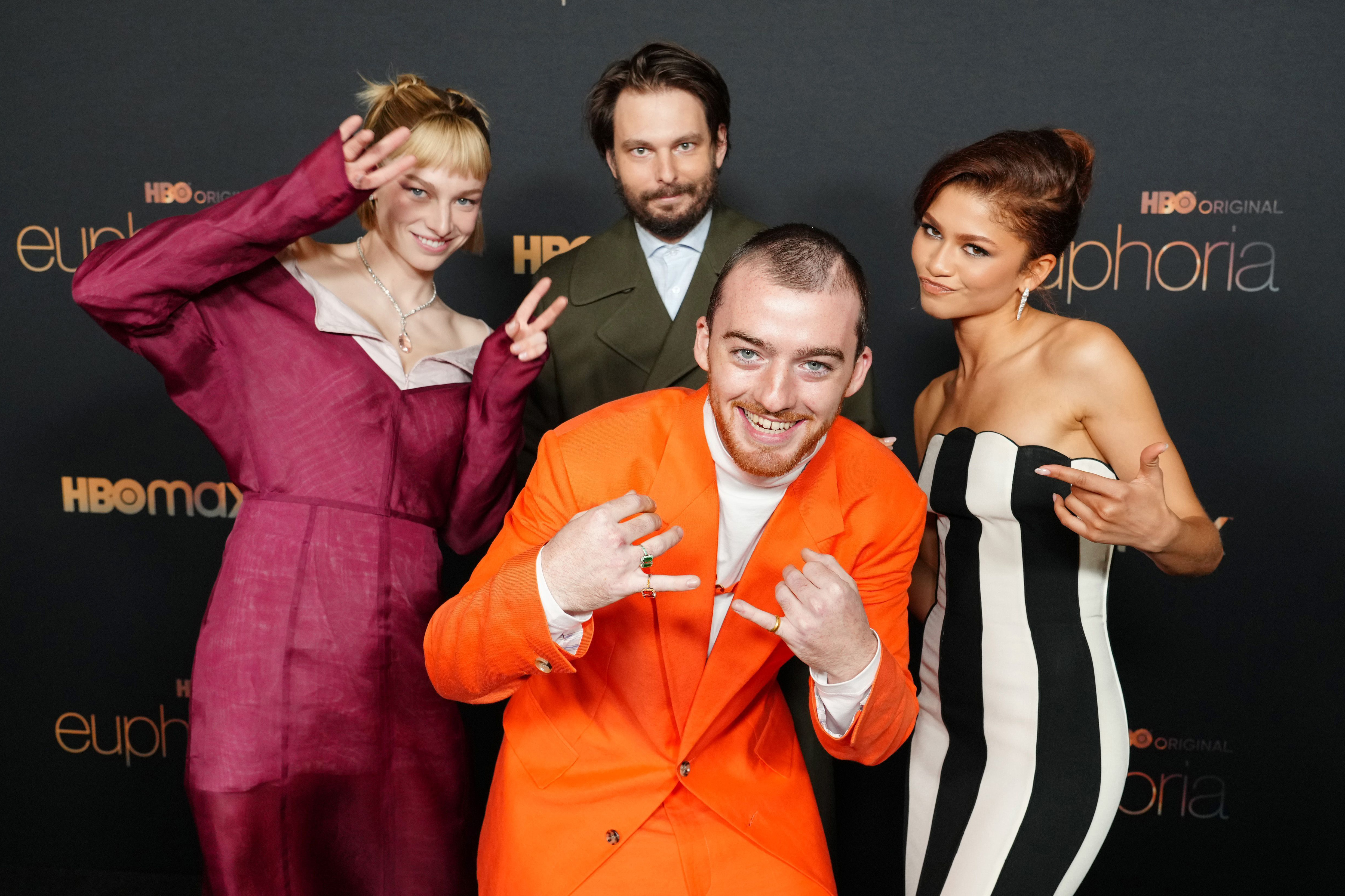 Hunter Schafer, Sam Levinson, Angus Cloud and Zendaya at the premiere of the second season of HBO's 'Euphoria' in 2022. Photo / Getty Images