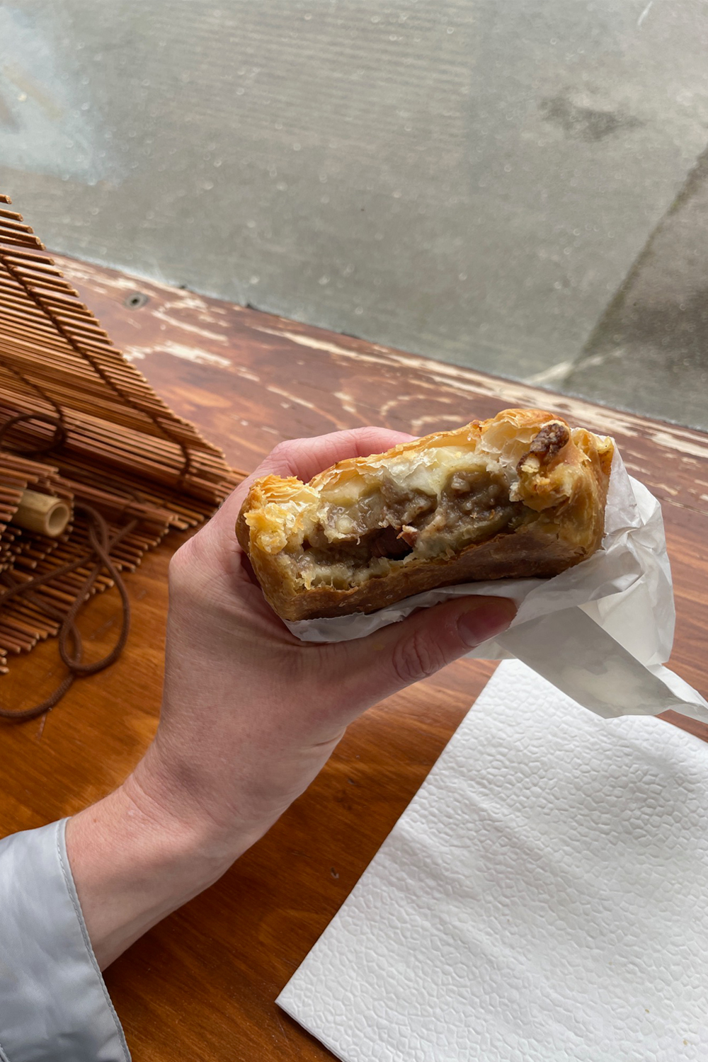 To further prove my running theory that the best meals don’t always photograph well, here is a money shot of the steak and cheese pie from Patrisha's Original Pie Shop. Some bakeries, seeking light and flaky pastry, end up with a flimsy casing that collapses as you eat — okay on a plate, but a disaster anywhere else. Photo / Emma Gleason