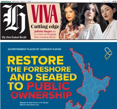 The front-page advertisement that ran in last Wednesday's NZ Herald.