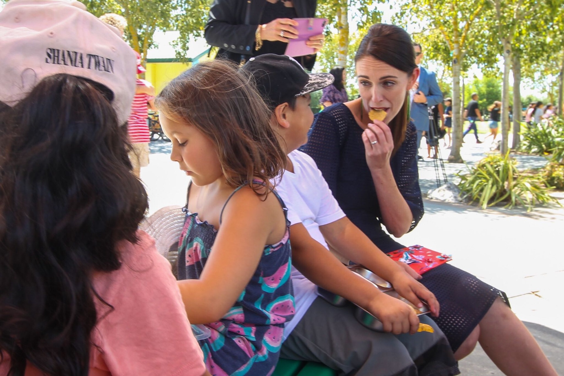 Former Prime Minister Jacinda Ardern at Flaxmere Primary School in 2020 for the launch of a daily lunch programme. Photo / Paul Taylor