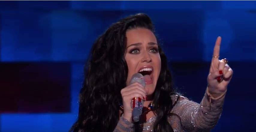 Singer Katy Perry performs before Hillary Clinton's speech. Photo / Supplied