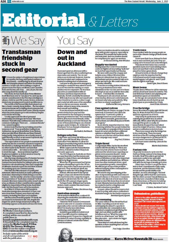 An NZ Herald letters page. 