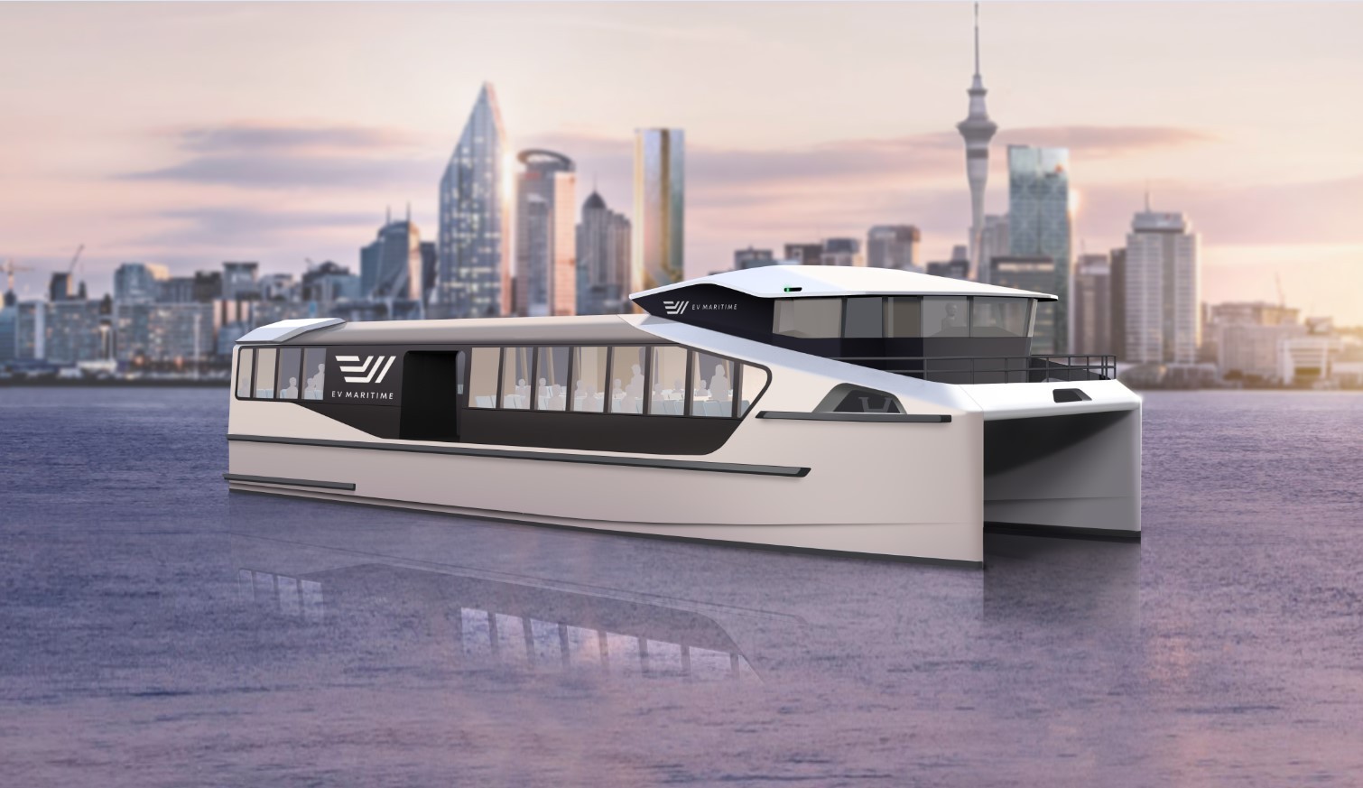 A concept image of the model EVM200, Auckland's first electric ferry. A second ferry will follow two months later.