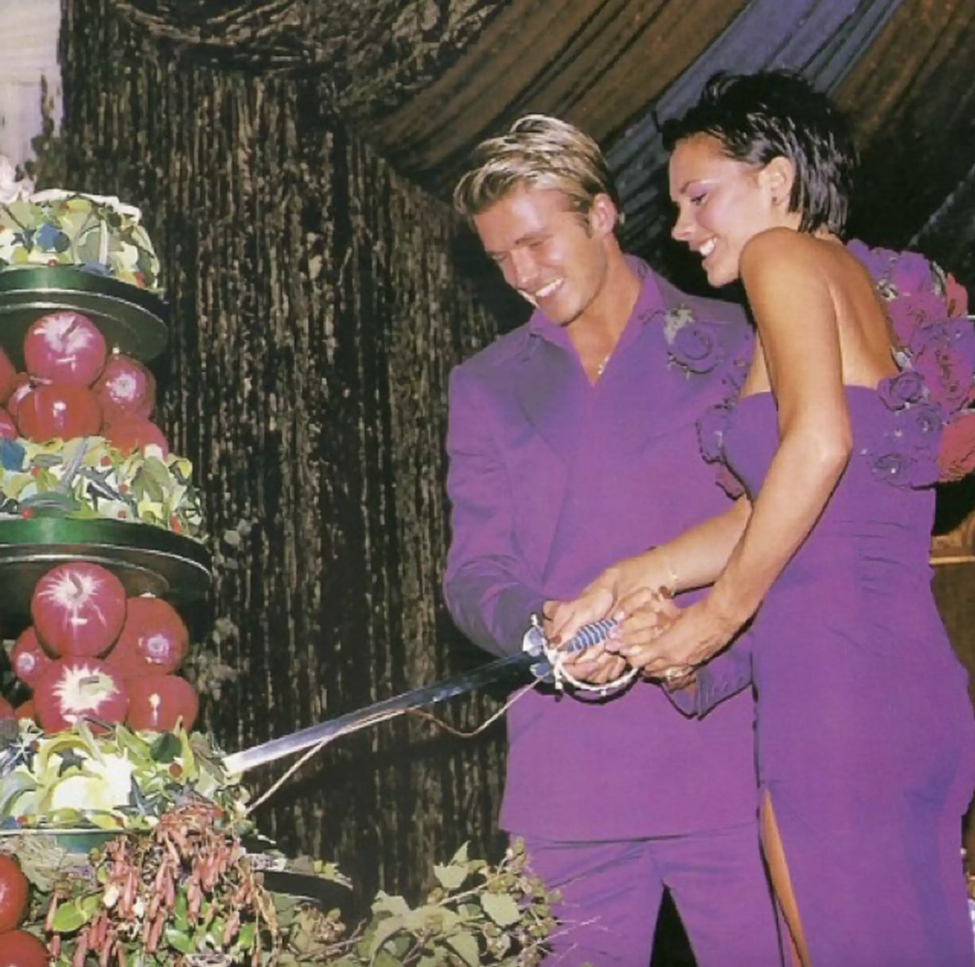 David and Victoria Beckham at their wedding reception in 1999. Photo / @victoriabeckham