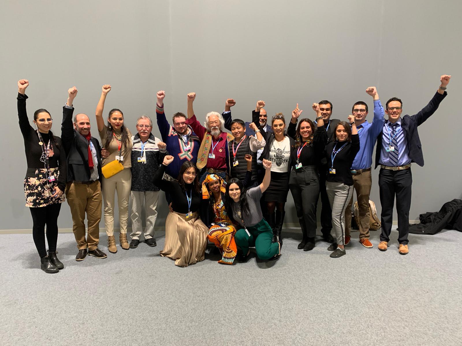 Kera Sherwood-O'Regan front left with other members of the International Indigenous Peoples Forum on Climate Change at COP 25 in Madrid. Photo / Supplied