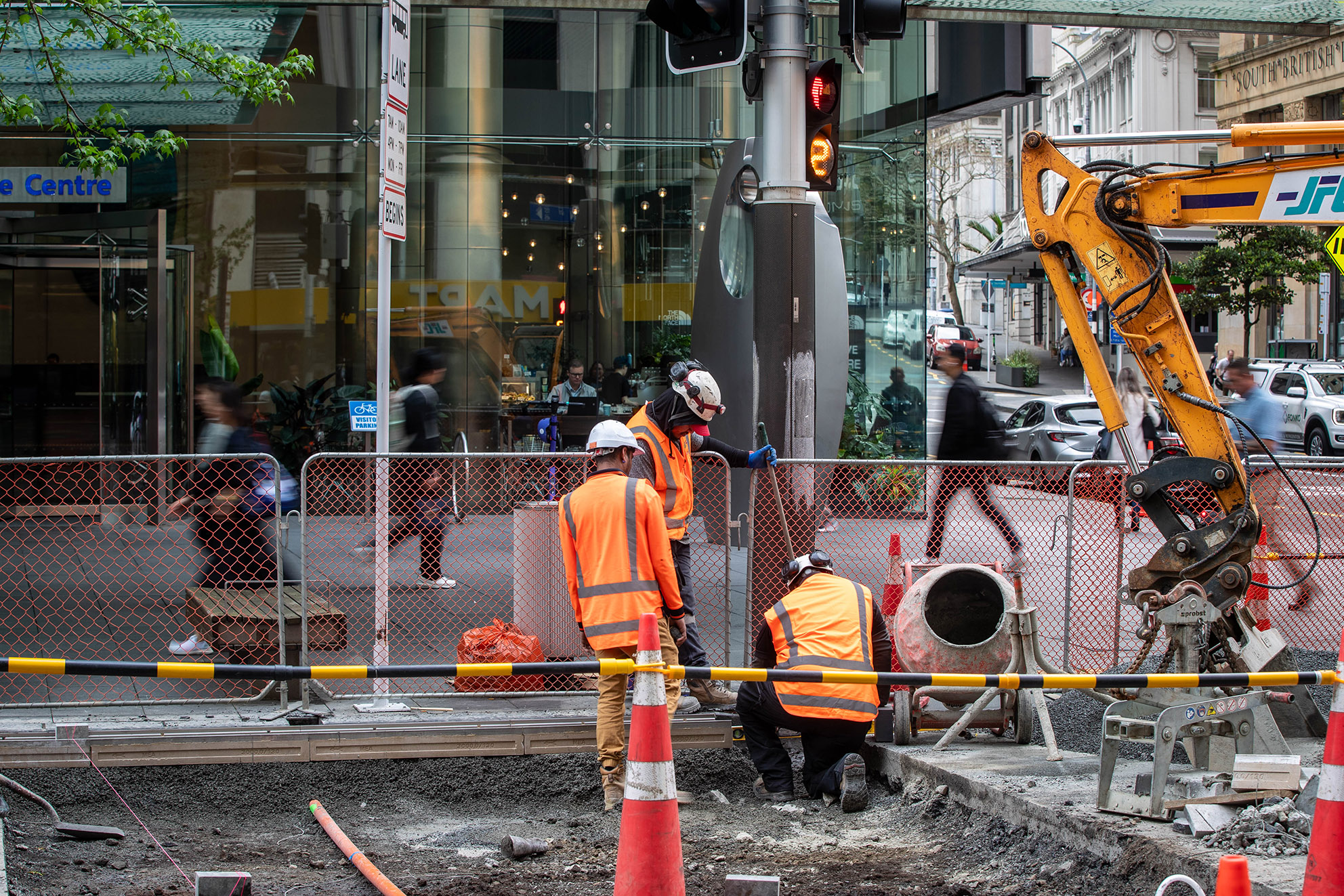 Construction work on Queen St between Customs St and Shortland St. Photo / Michael Craig