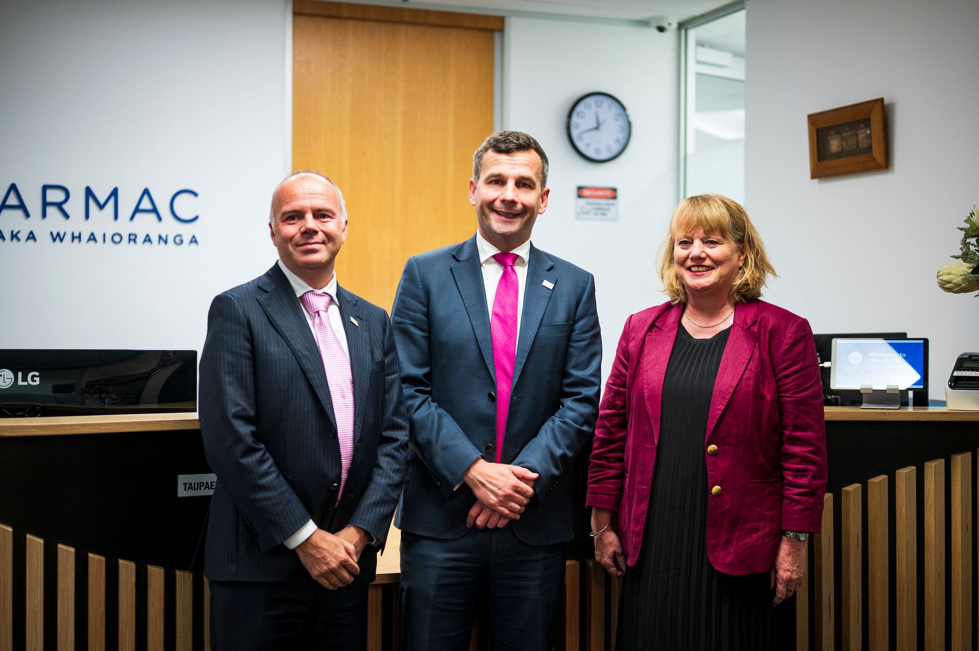 Parliamentary private secretary Todd Stephenson (from left) with associate Minister of Health David Seymour and Pharmac chief executive Sarah Fitt.