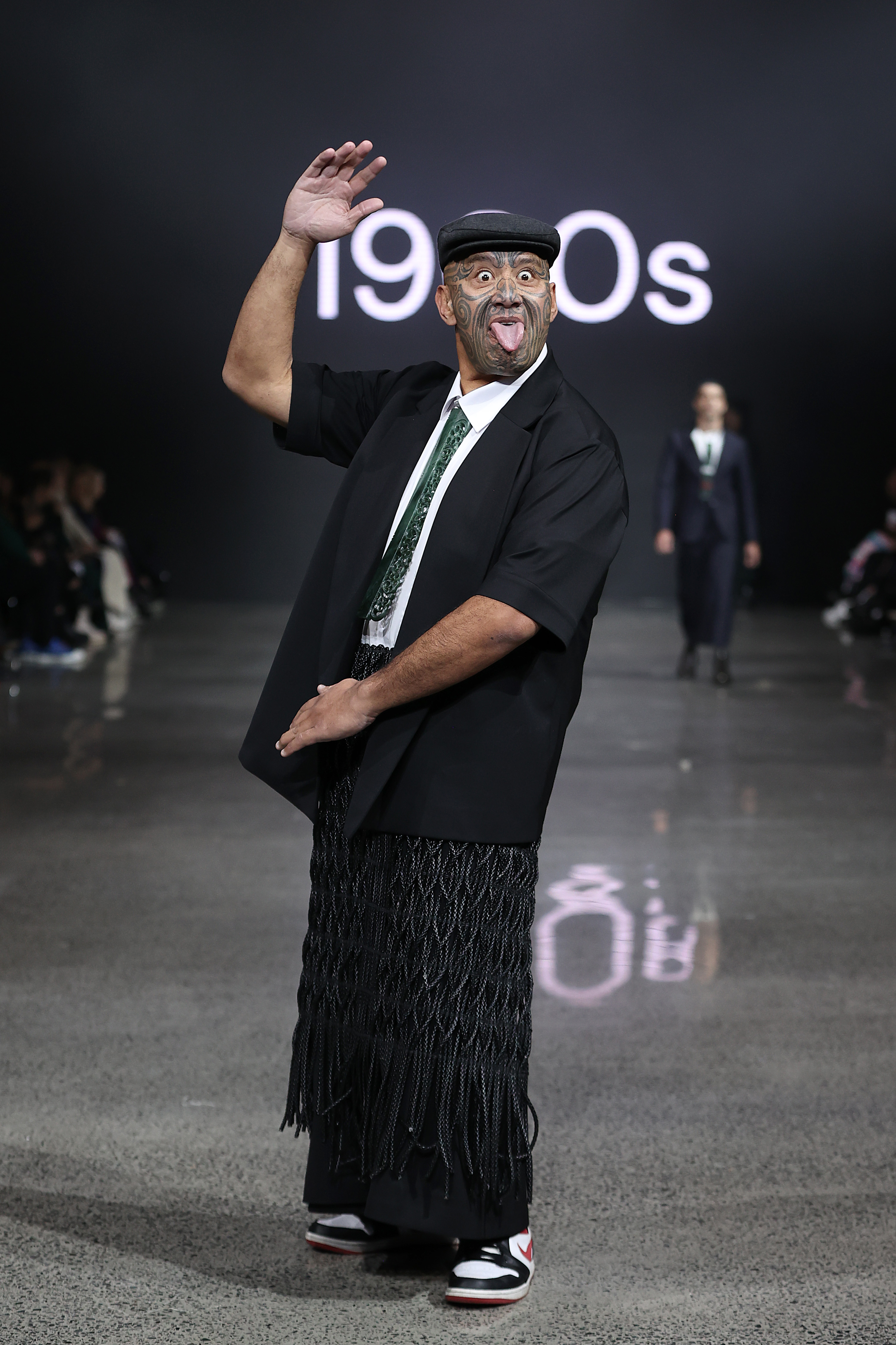 Rawiri Waititi walking the Kiri Nathan show during New Zealand Fashion Week 2023. Photo / Getty Images