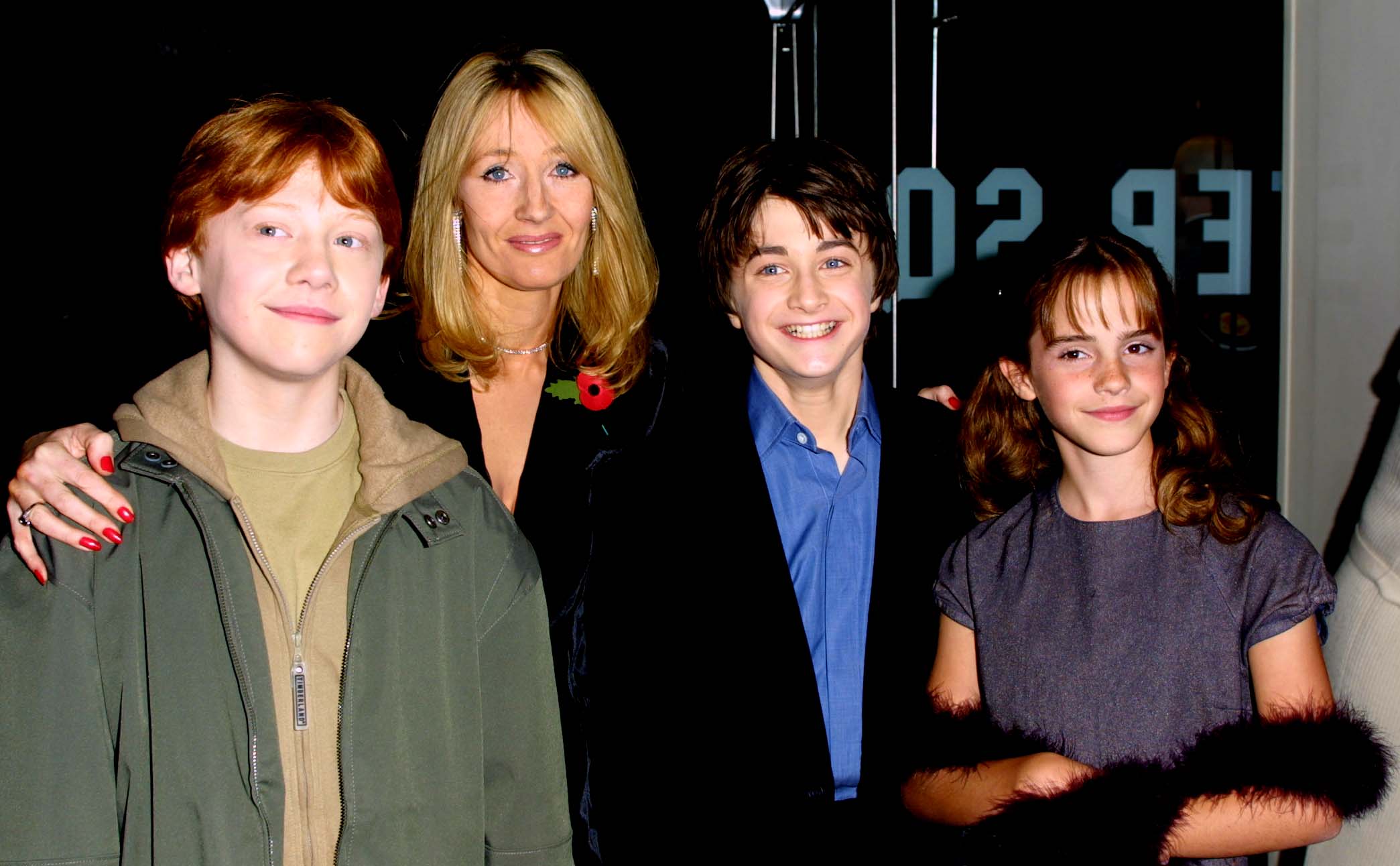 Rupert Grint, J.K. Rowling, Daniel Radcliffe and Emma Watson attend the world film premiere of Harry Potter and The Philosopher's Stone. Photo / Getty Images