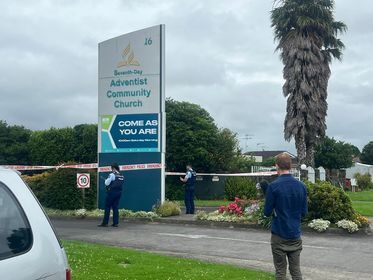 Police have taped off Adventist Community Church in Manukau. Photo / Supplied