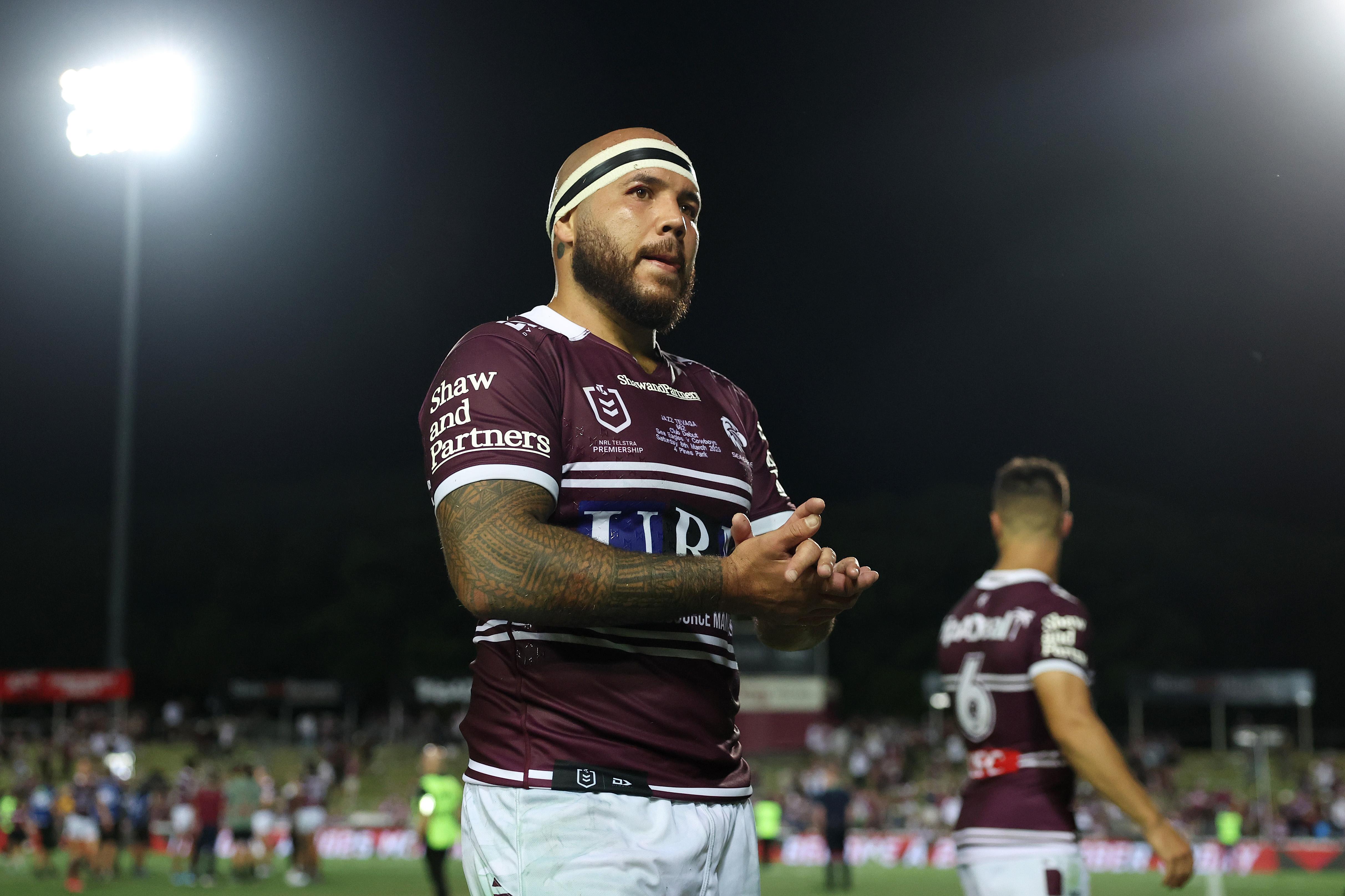 Jazz Tevaga returns to Mt Smart Stadium with the Sea Eagles to take on the Warriors. Photo / Getty Images