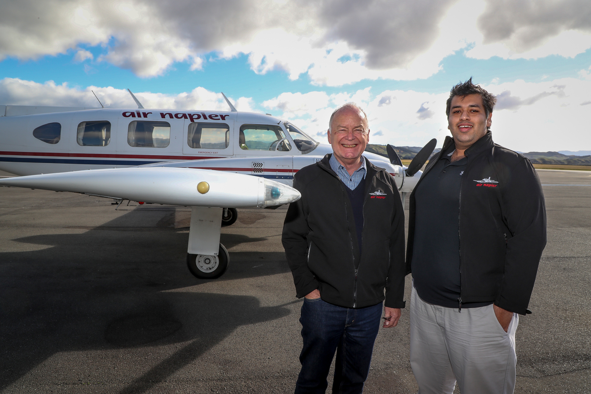 John Hamilton operations manager (left) and Shah Aslam, owner and CEO of Air Napier. Photo / Warren Buckland