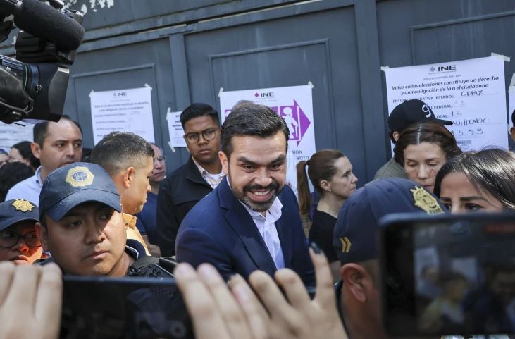 Presidential candidate Jorge Álvarez Máynez arrives to vote in the general election in Mexico City. Photo / AP