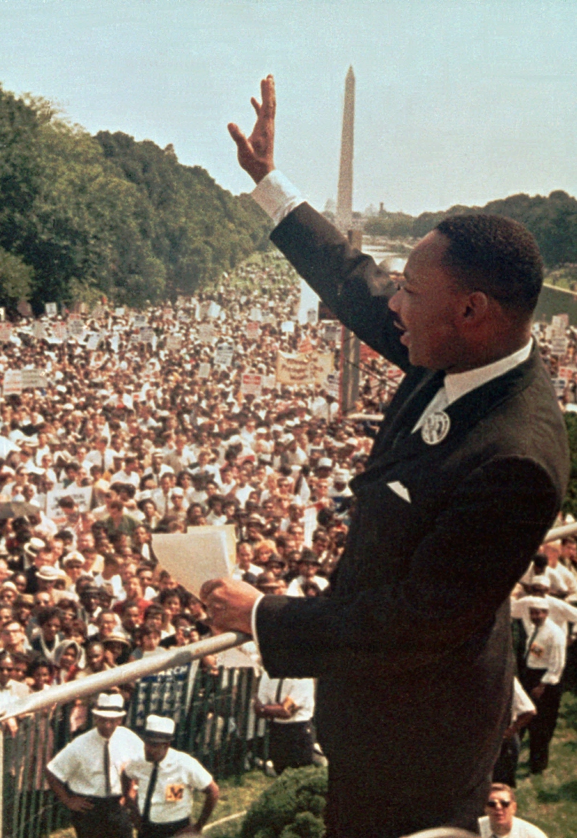 A 1963 file photograph of the Rev. Dr. Martin Luther King, Jr. at the Lincoln Memorial in Washington for his famous 