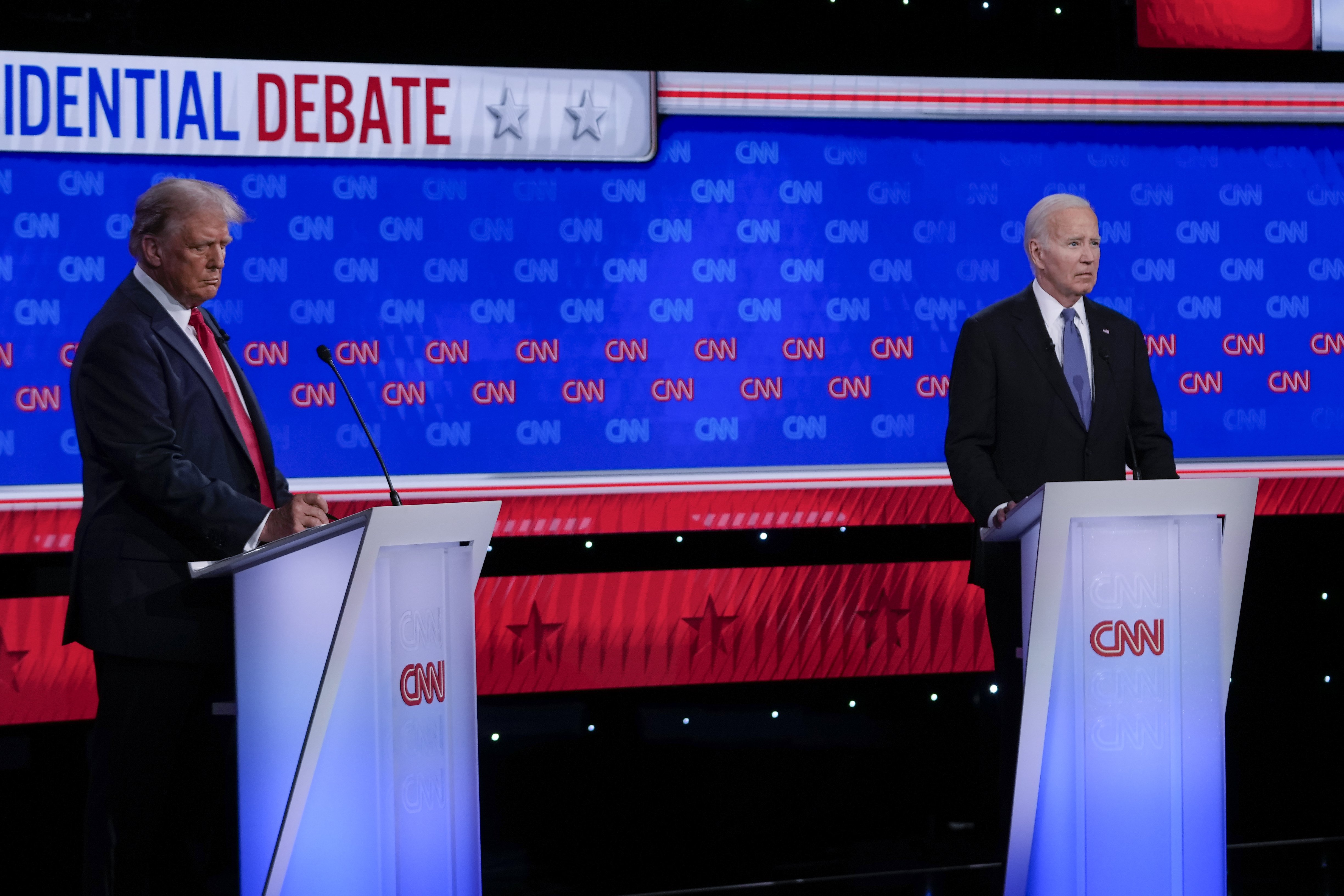 Joe Biden (right) and Donald Trump (left) during a presidential debate hosted by CNN. Photo / AP