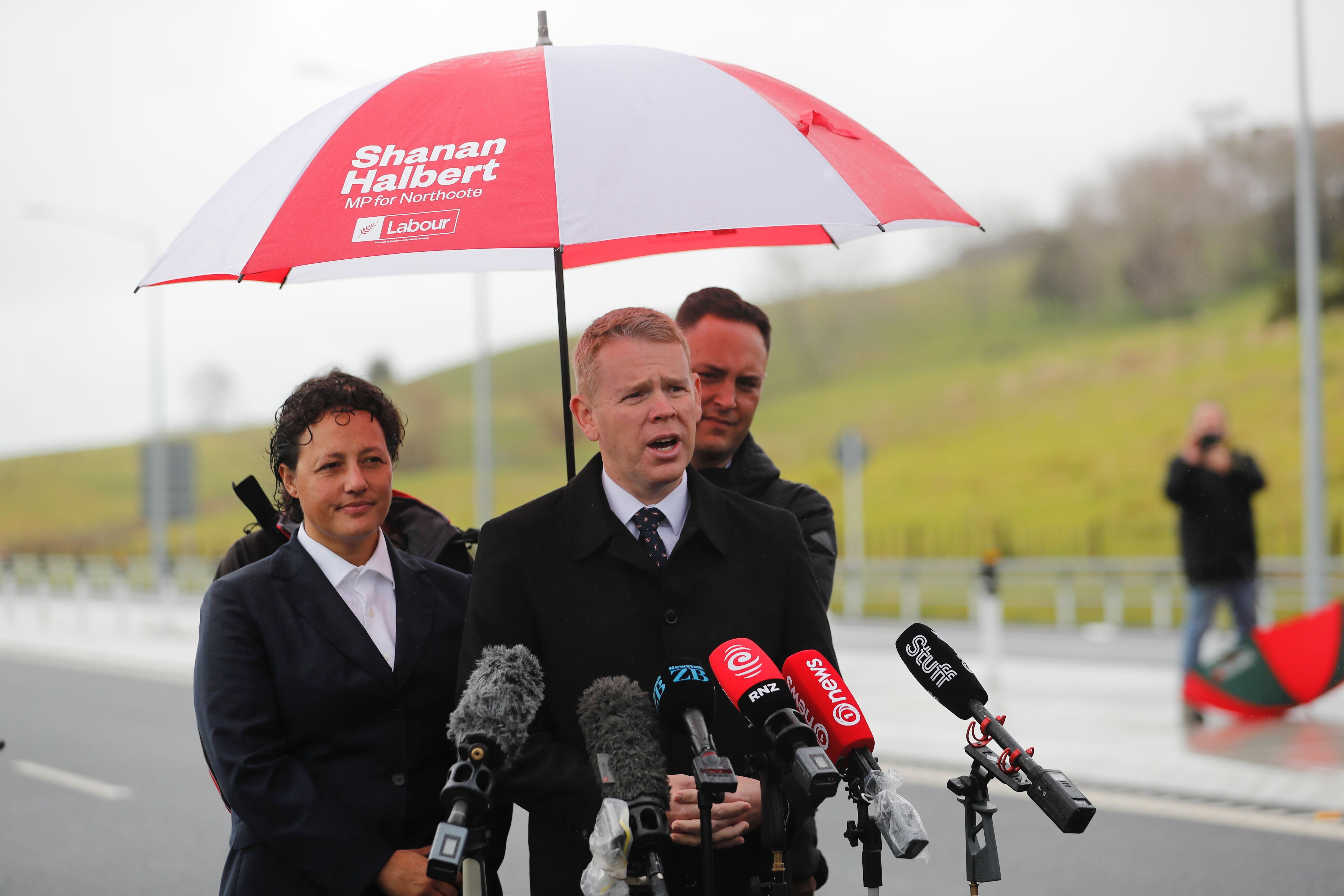 Prime Minister Chris Hipkins and Associate Transport Minister Kiri Allan at the opening ceremony for the Ara Tuhono Puhoi to Warkworth motorway. Photo by Dean Purcell