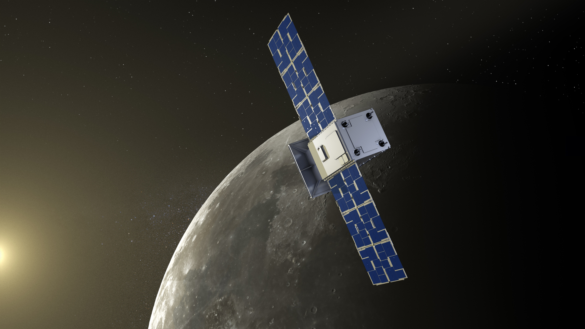 An artist impresion of Capstone in orbit around the moon. Image / Nasa