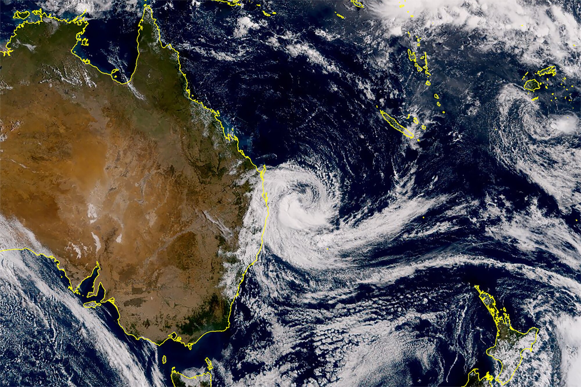 A satellite image taken on Wednesday shows then-Cyclone Alfred bearing down on the Queensland coast. Image / JMA