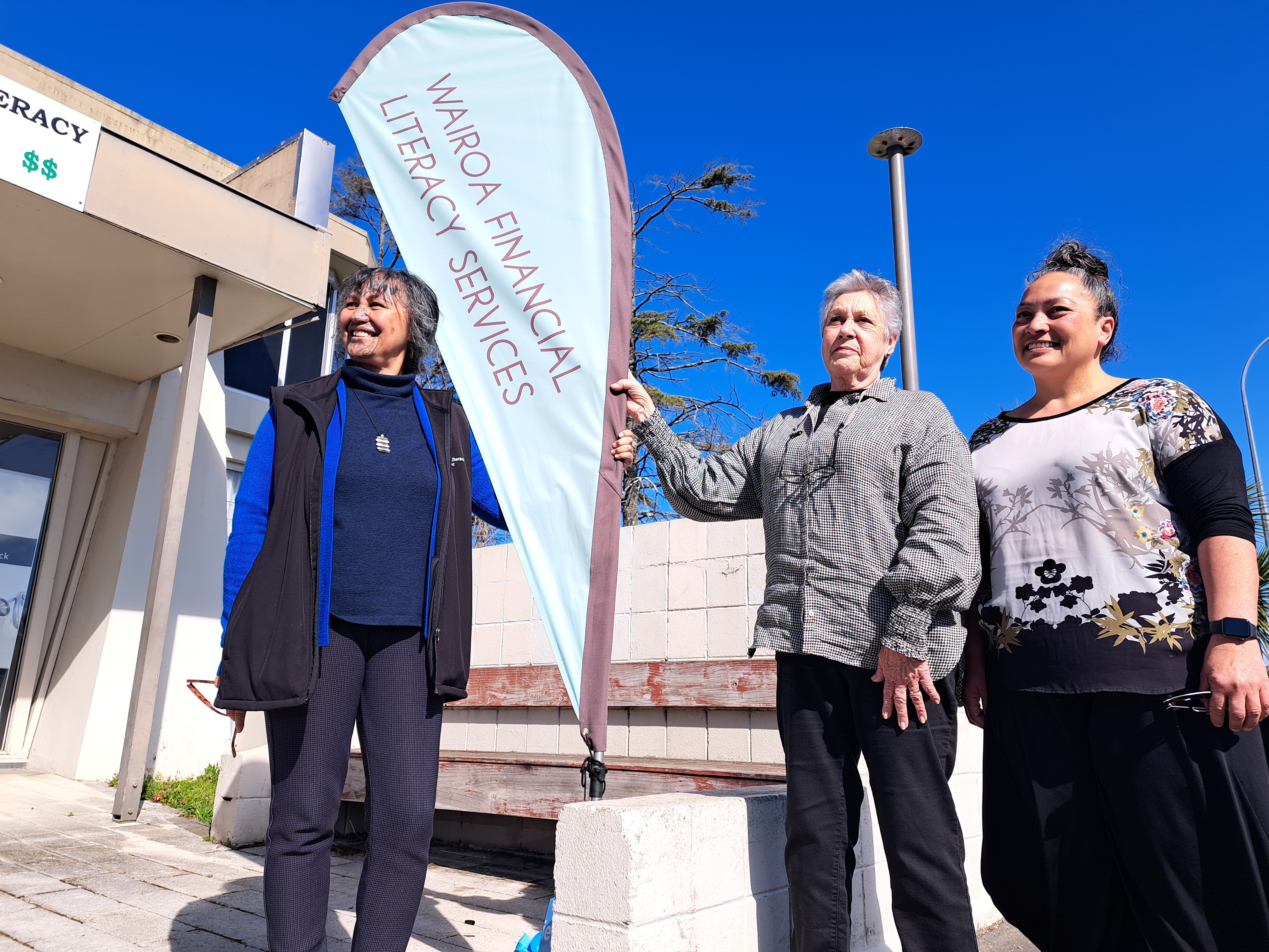 Te Paea Whakatope (left to right), Ngaio Bell and Marilyn Barbarich from the Wairoa Financial Literacy Service. Photo / Neil Reid