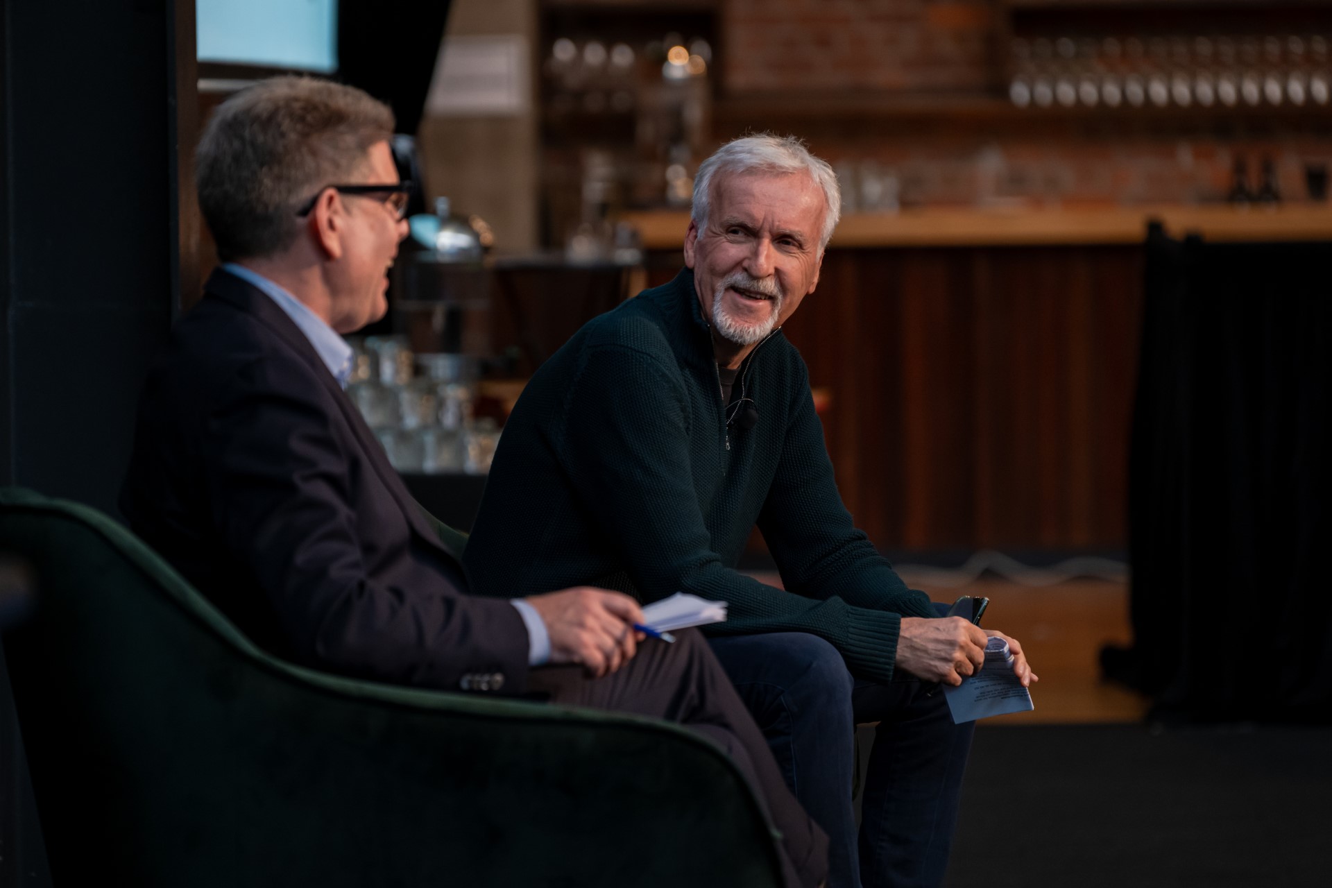 James Cameron - in conversation with broadcaster John Campbell - was the keynote speaker at the 2023 Spada conference in Wellington. Photo / Tareq Branney