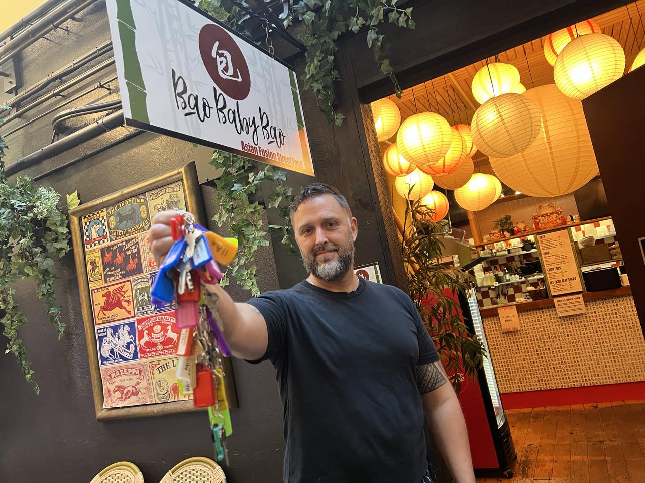 Bao Baby Bao co-owner, chef Robert Aylwin, with the bunch of keys that got stolen on Saturday night from Elliott Stables. Photo / Lincoln Tan