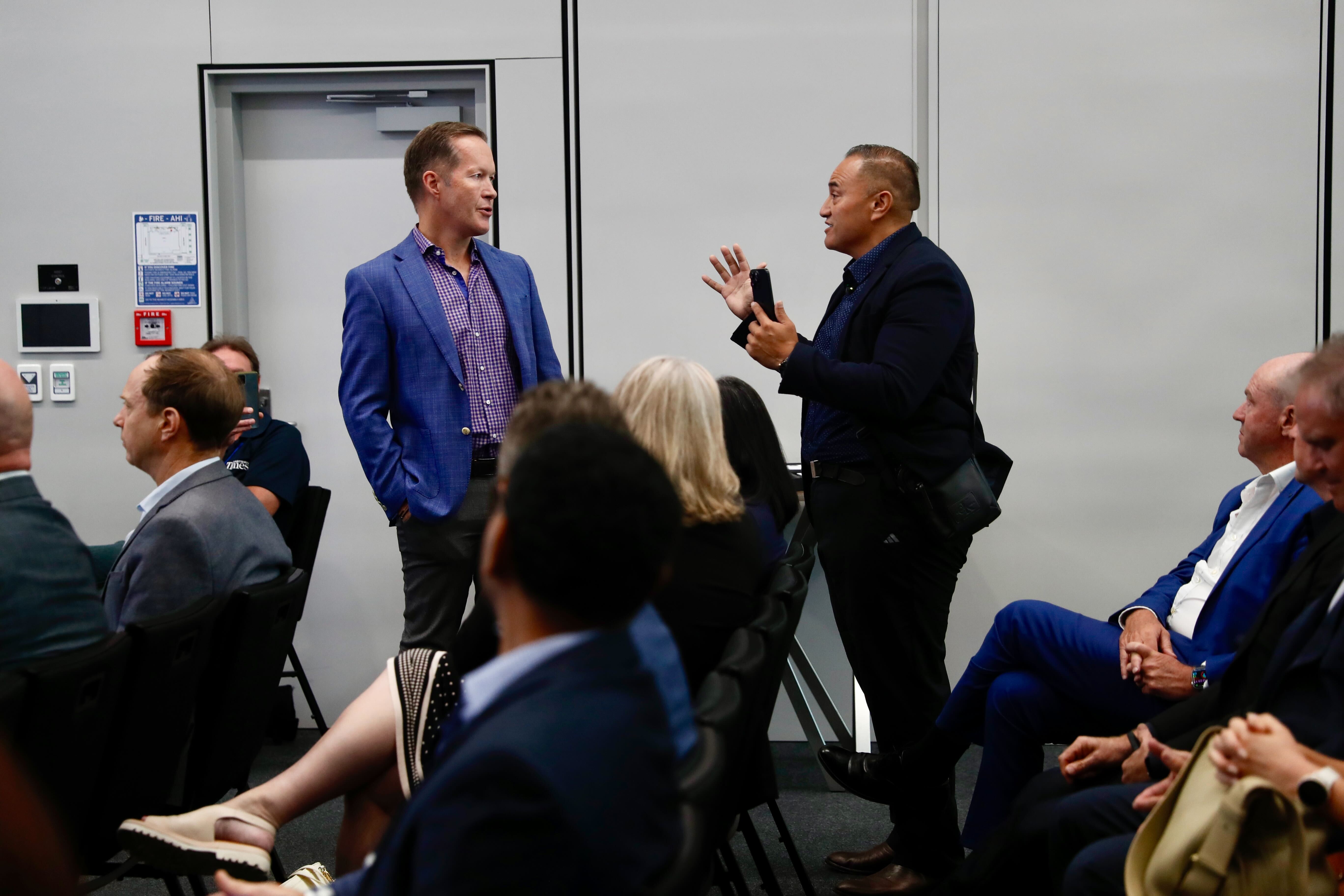 Vision NZ candidate Karl Mokaraka, who once famously interrupted the prime minister during an election campaign stand up, has heckled Chris Bishop mid-speech. Photo / Dean Purcell