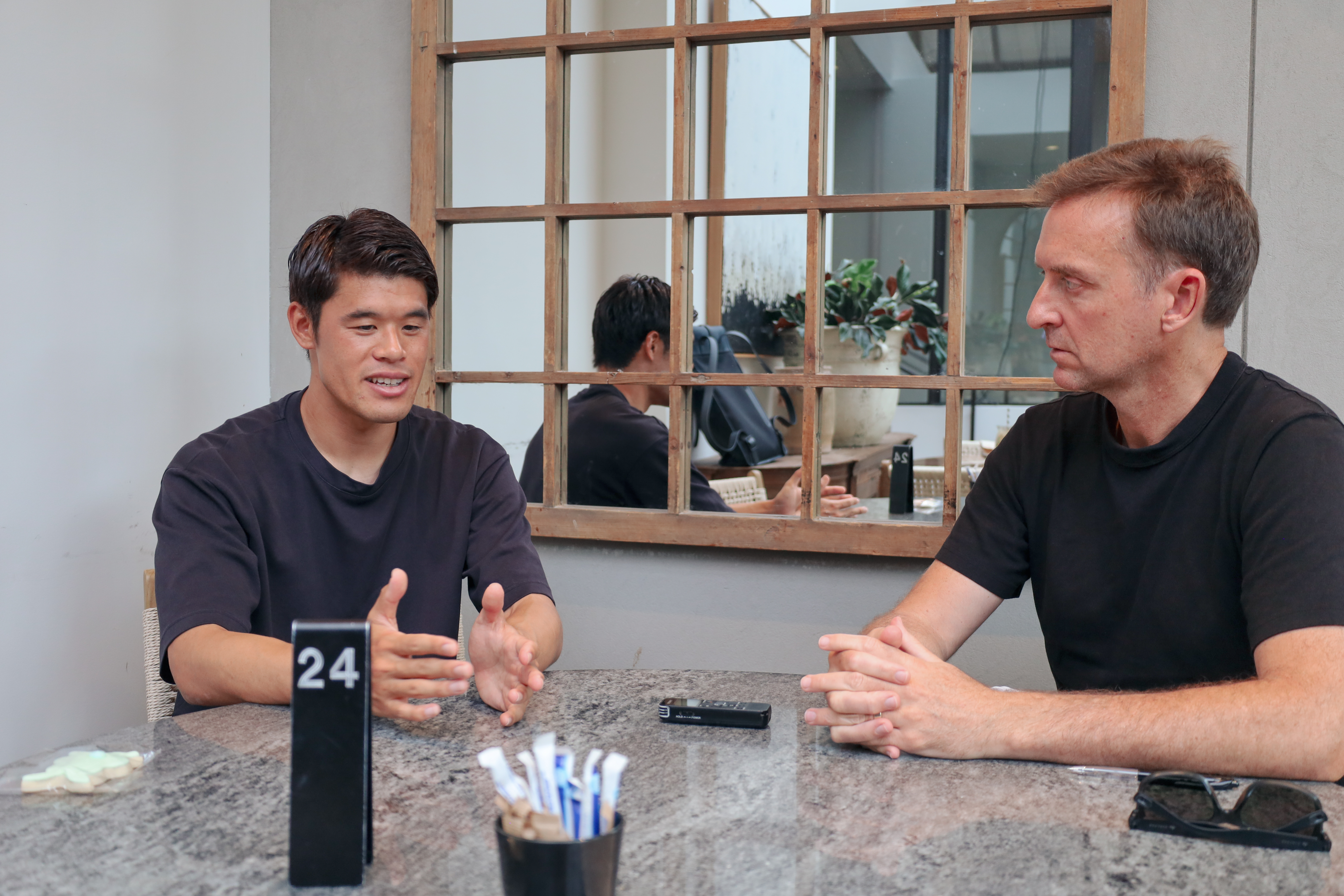 NZ Herald football writer Michael Burgess interviews Auckland FC captain Hiroki Sakai.